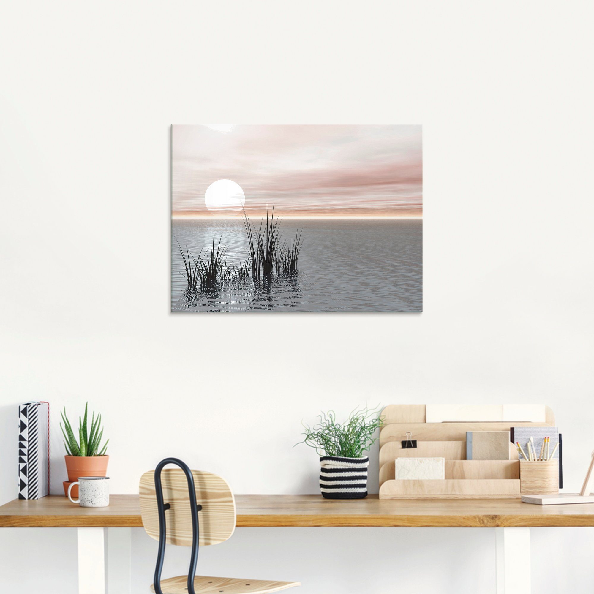 Artland Glasbild Sonnenuntergang mit Schilf, Sonnenaufgang & -untergang (1 günstig online kaufen