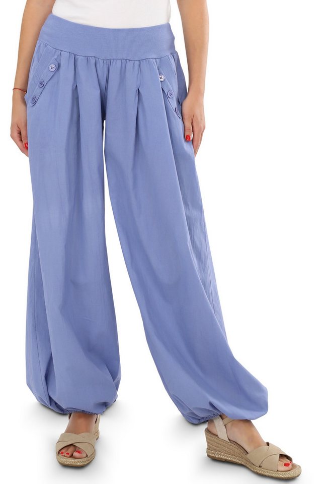 malito more than fashion Haremshose malito Damen Pumphose mit Zierknöpfen 23245P Sommer Aladinhose Freizeithose locker & lässig Einheitsgröße