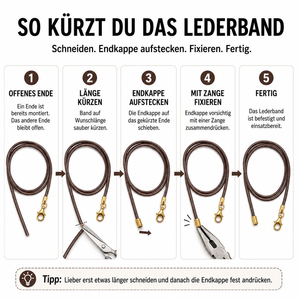 unbespielt Lederband Lederband Braun gefärbt Karabinerverschluss Goldfarben 1m Lang Kürzbar, Modeschmuck für Damen und Herren – Bild 4 von 4