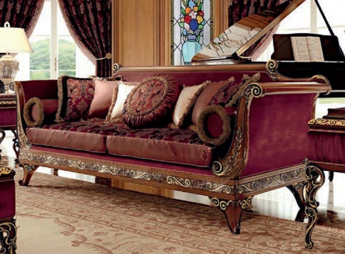 Casa Padrino Sofa Casa Padrino Luxus Barock Sofa Lila / Braun / Gold - Barockstil Wohnzimmer Sofa mit elegantem Muster - Barock Möbel - Barock Wohnzimmer & Hotel Möbel - Luxus Qualität - Made in Italy