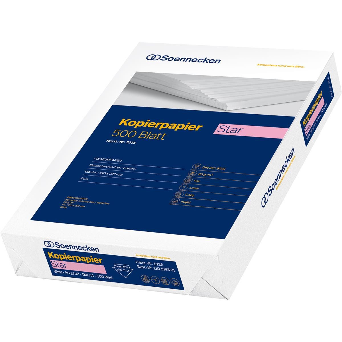 Soennecken Druckerpapier Soennecken Kopierpapier Star 5235 DIN A4 80g weiß 500 Bl./Pack.