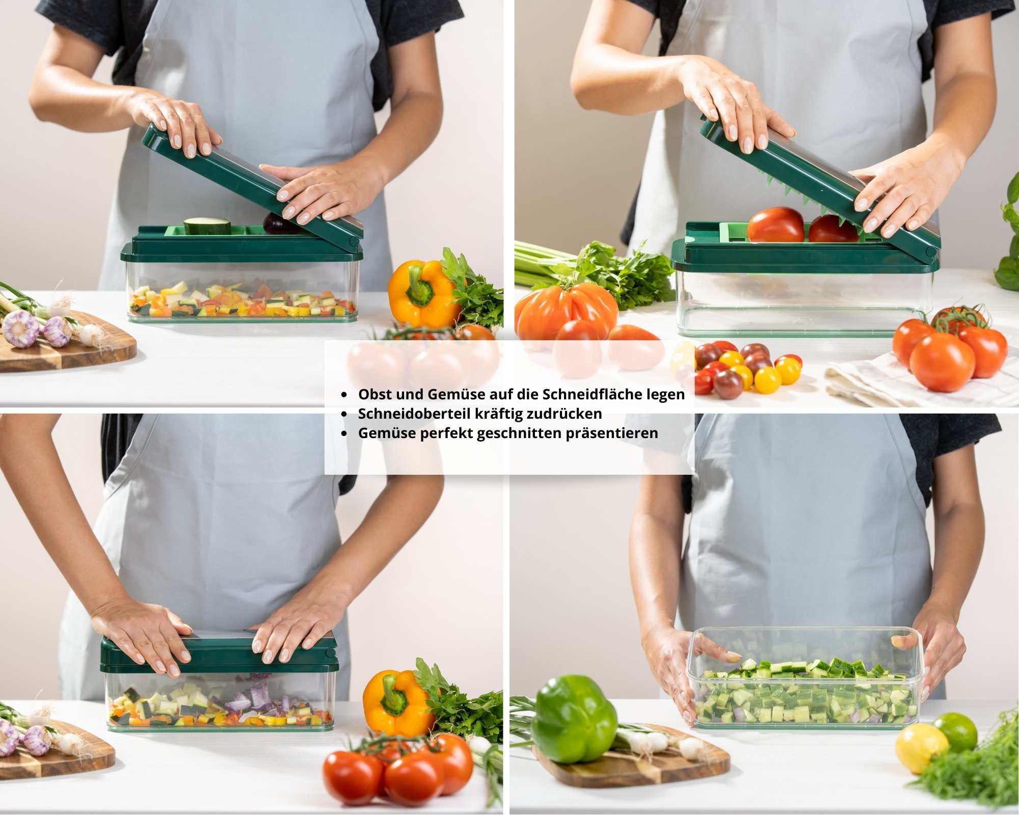 Genius Gemüseschneider Genius Nicer Dicer Exclusive Gemüseschneider 15tlg, 4 Einsätze + Reibe grob & Hobel + Behälter 2500ml
