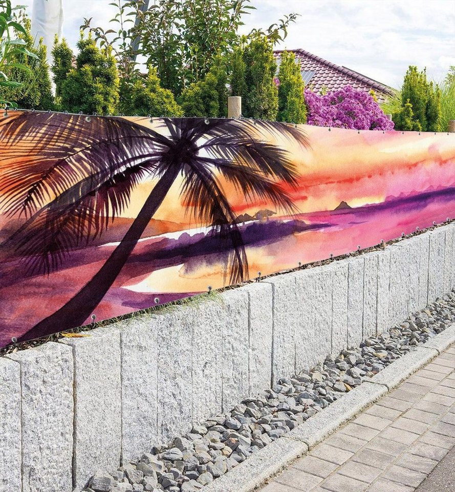 Thumbnail - MyMaxxi Sichtschutzzaunmatten Zaunbanner Sonnenuntergang Strand Sichtschutz Garten Zaun, (Bambus grün)
