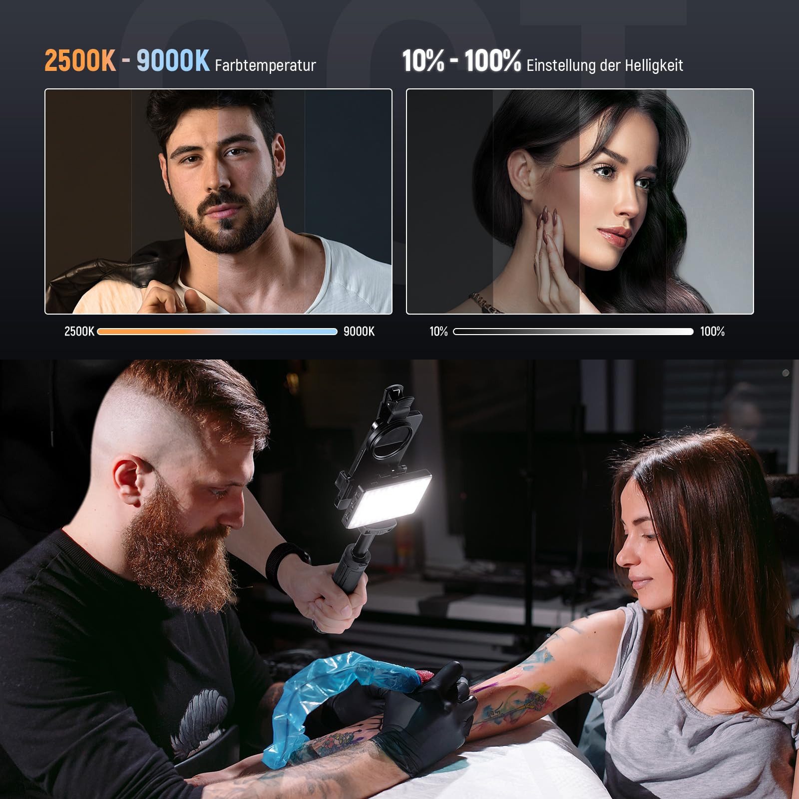 Neewer Videoleuchte BL120B LED Selfie & Tattoo Licht, für iPhone, Aufsteckbarer CPL Filter, Stativ/Handyhalter, Reflexion entfernen, für Lebensmittel Fotografie