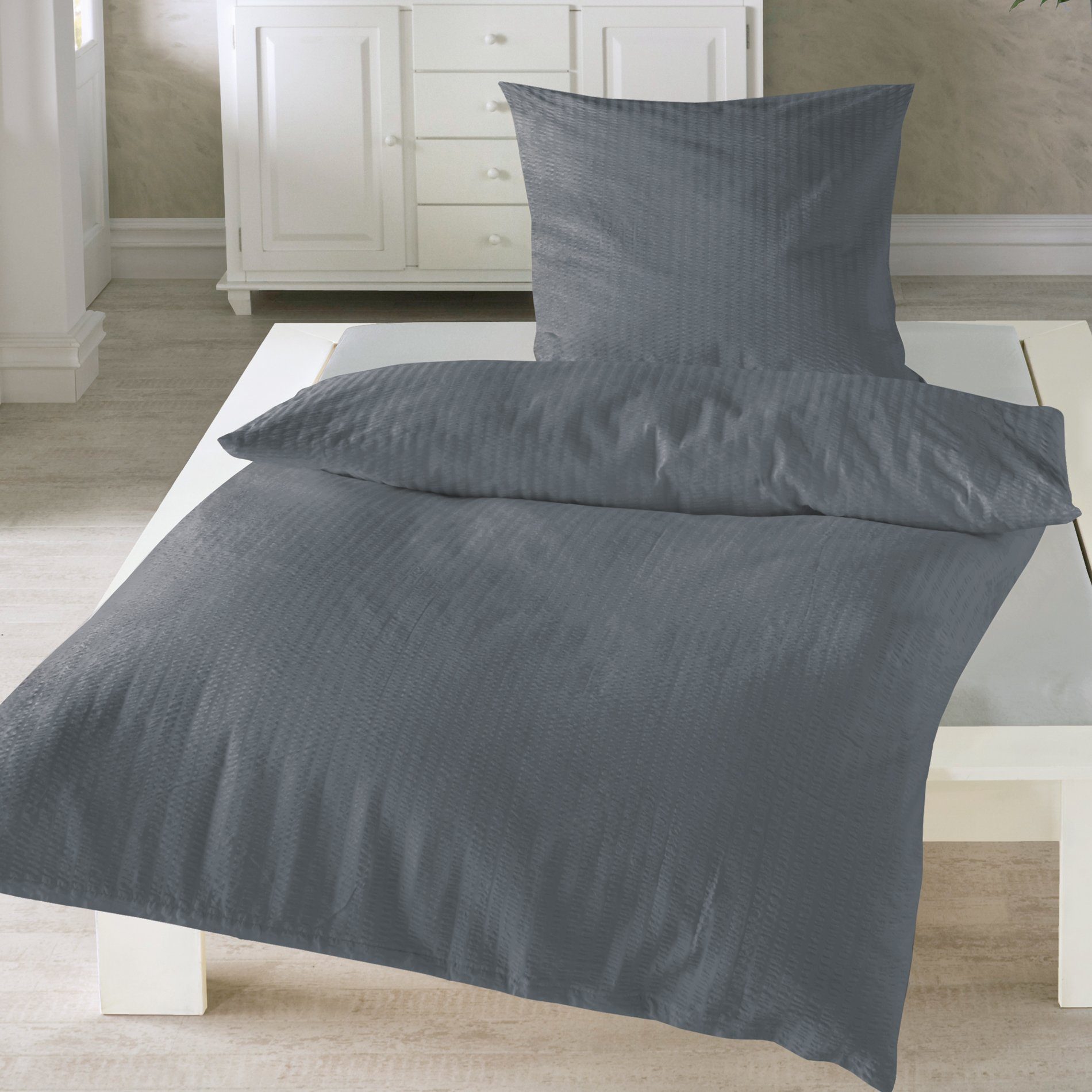 Traumschloss Bettwäsche Baumwolle, Seersucker, 2 teilig, bügelfrei, uni dun günstig online kaufen