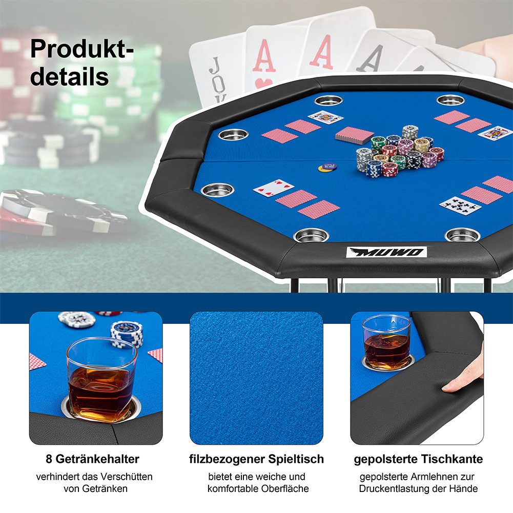 MUWO Spieltisch Klappbarer Pokertisch für 8 Spieler