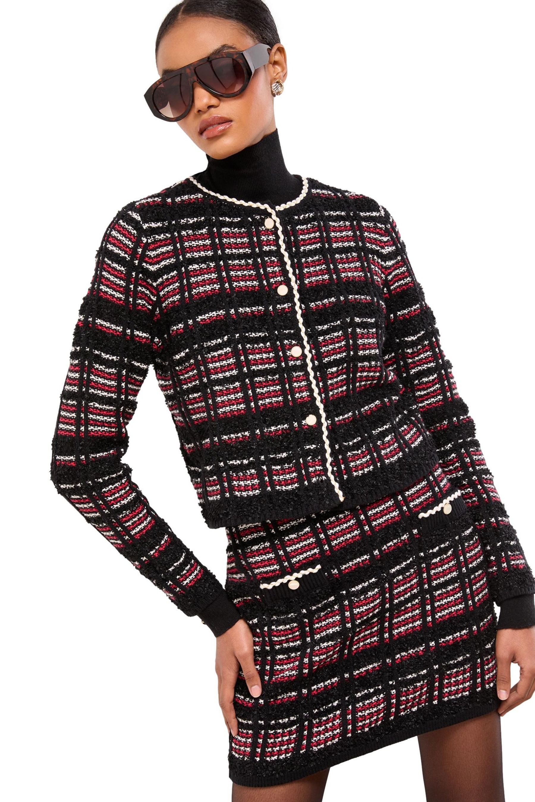 LIPSY Strickjacke Lipsy karierte Bouclé-Strickjacke mit Besatz (1-tlg) günstig online kaufen