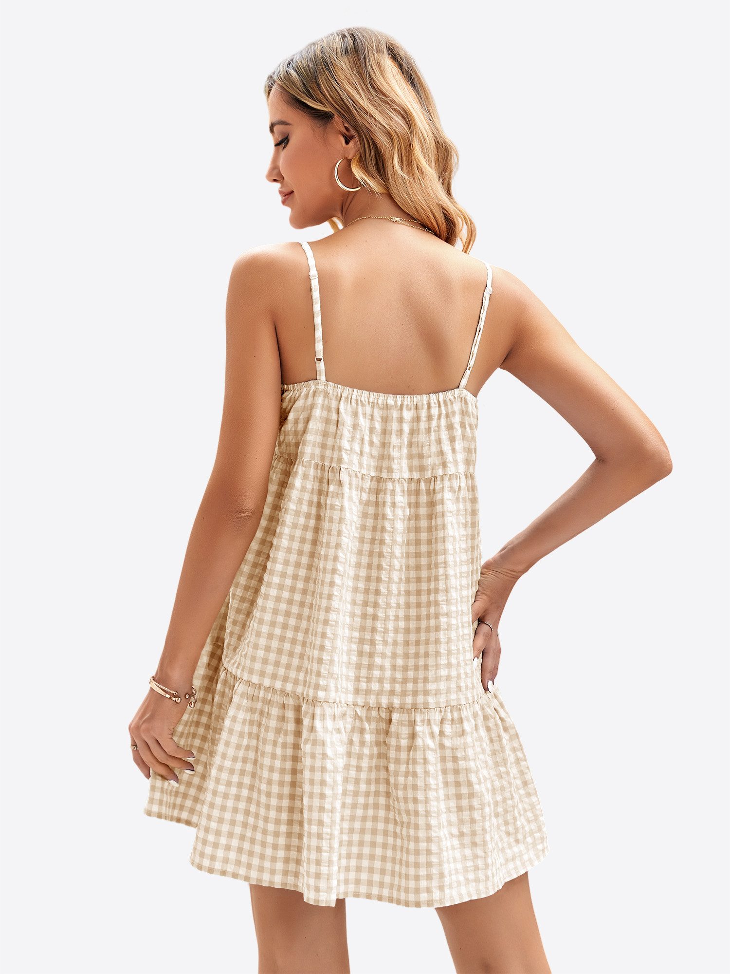 Imily Bela Minikleid Damen Karierte A-Linien Kleider (Packung, 1-tlg., 1per-Pack) mit Rüschensaum