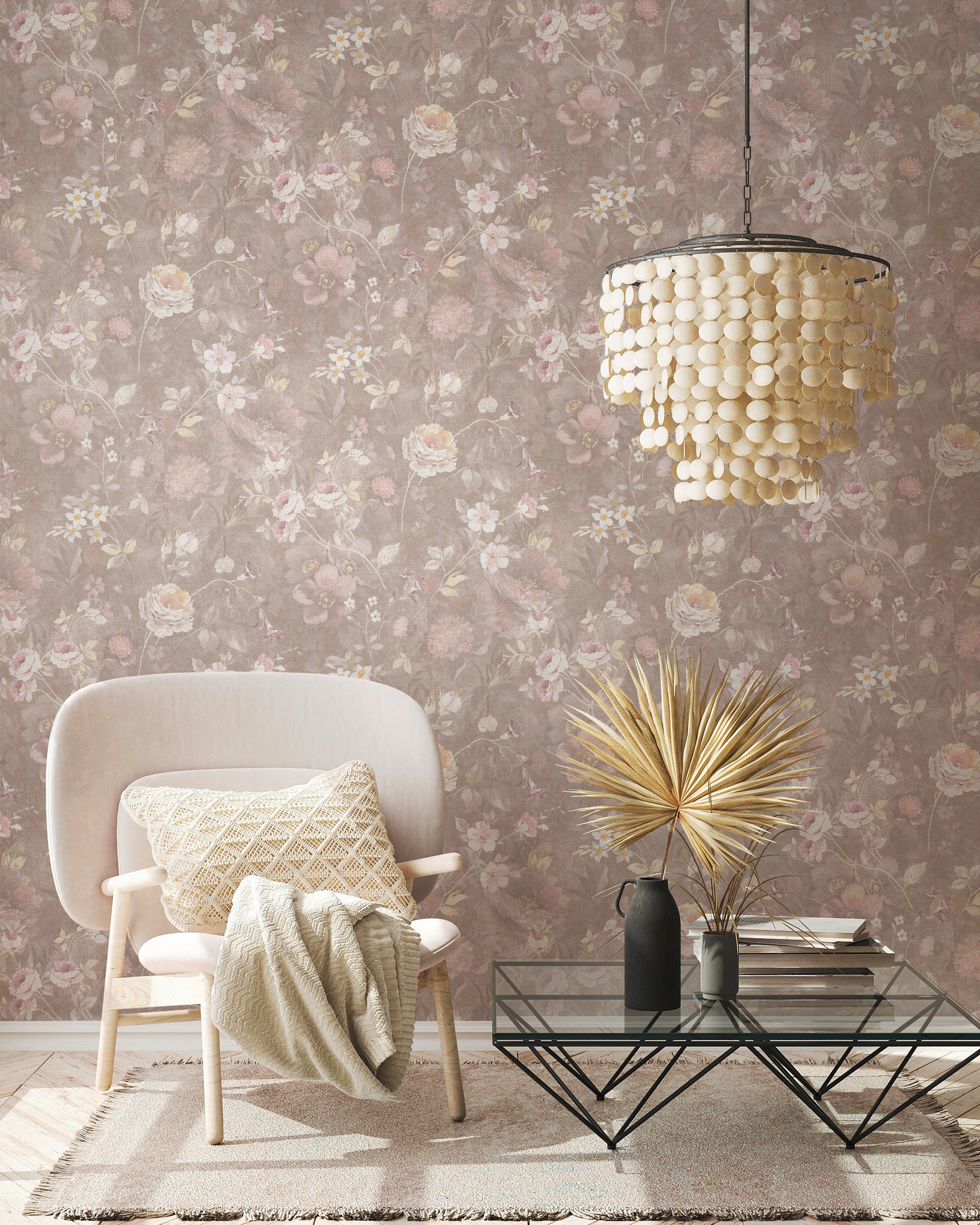 A.S. Création Vliestapete Natural Living Blumentapete, leicht strukturiert, matt, gemustert, neutral, (1 St), Blumentapete Vlies Vlies Wand Tapeten Wohnzimmer S – Bild 5 von 5