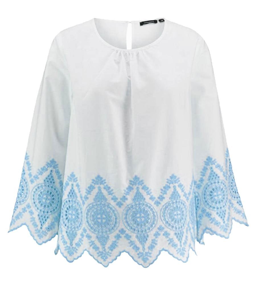 Damen Blusen Kate Storm Klassische Bluse katestorm Bluse stylische Damen Rundhals-Bluse aus Baumwolle Mode-Bluse Weiß/Blau