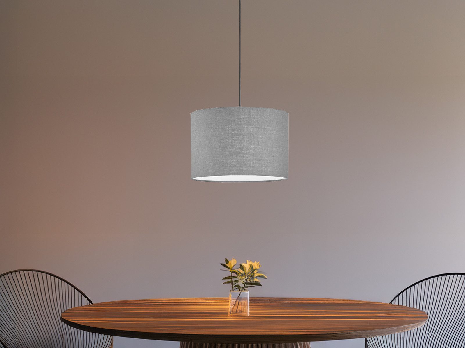 FISCHER & HONSEL LED Pendelleuchte, Dimmfunktion, LED wechselbar, Warmweiß, einflammig, Lampenaufhängung Schwarz & Leinen Lampenschirm Grau Ø30cm