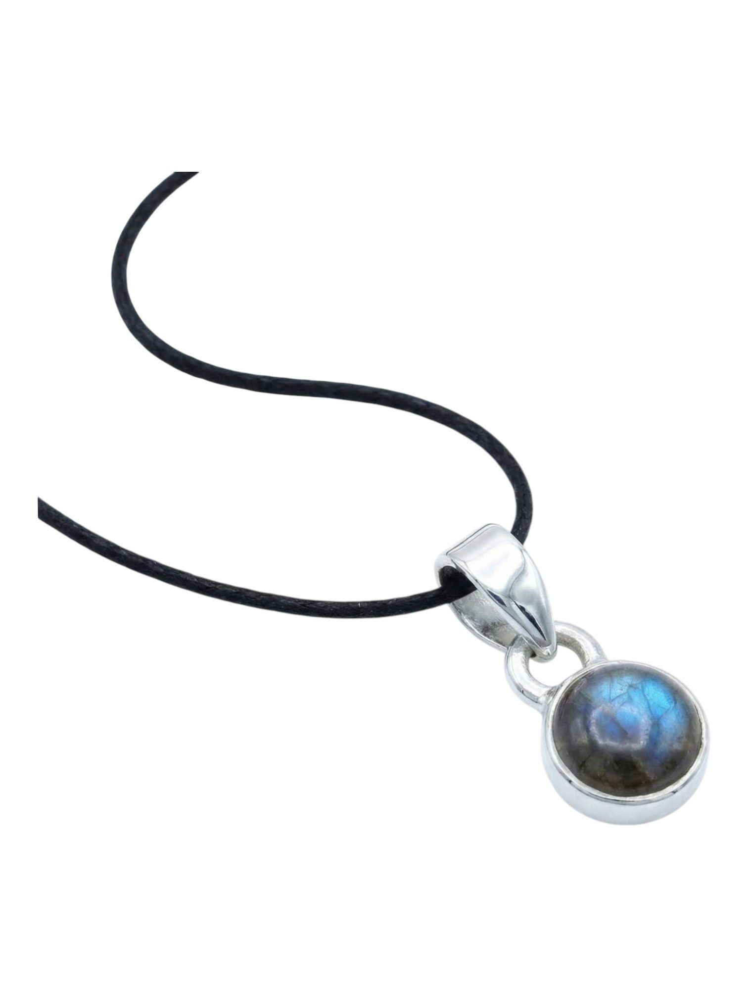 mantraroma Kettenanhänger SAMA rund aus 925 Silber mit Labradorit (Kettenanhänger am Baumwollband im Schmuckbeutel), 925 Sterling Silber Kettenanhänger für Damen