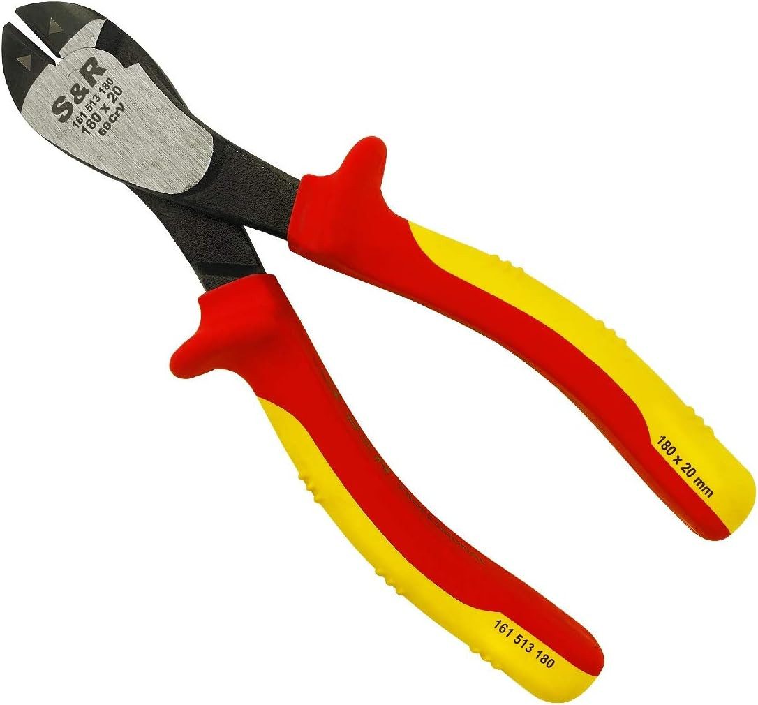 S&R Seitenschneider VDE-Kraft-Seitenschneider 180mm 1000V-geprüft, 1-tlg., aus 60CrV Stahl, HRC 58-65, phosphatiert
