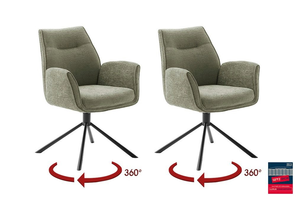 MCA furniture Esszimmerstuhl 2er Set Stuhl Diveria mit Armlehnen, drehbar, olive (2er-Set)