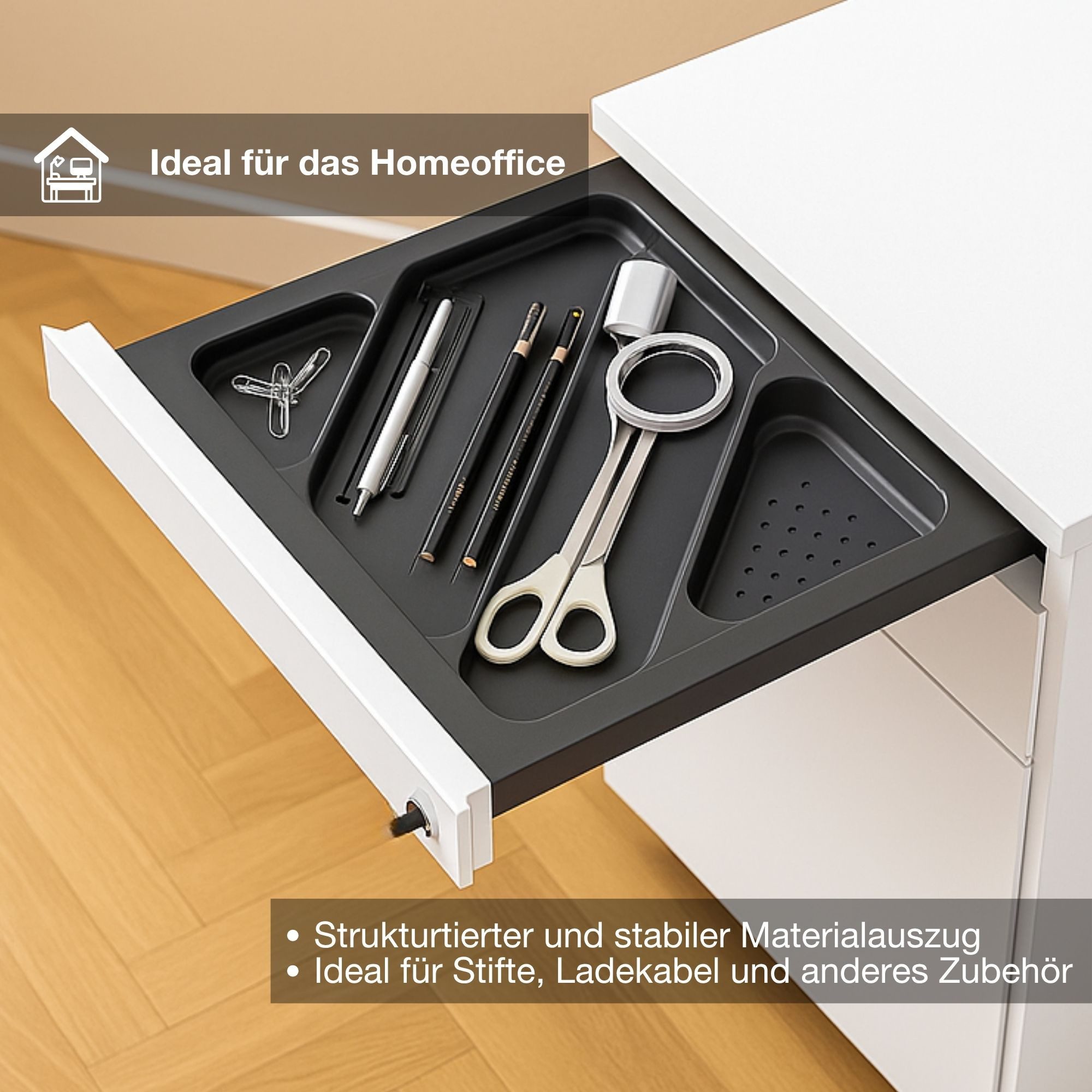 ASSMANN Büromöbel Rollcontainer, (Weiß Abschließbar 41x58x53cm, fertig montiert, für Büro und Homeoffice), TÜV-zertifiziert, Blauer Engel, FEMB Level 3