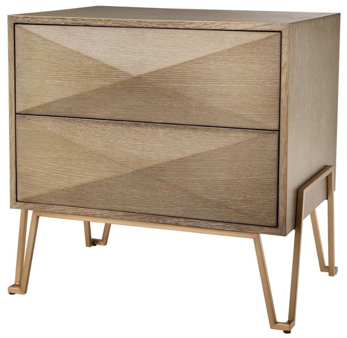 Casa Padrino Beistelltisch Luxus Nachttisch mit 2 Schubladen Braun / Messing 62,5 x 49 x H. 60 cm - Luxus Qualität