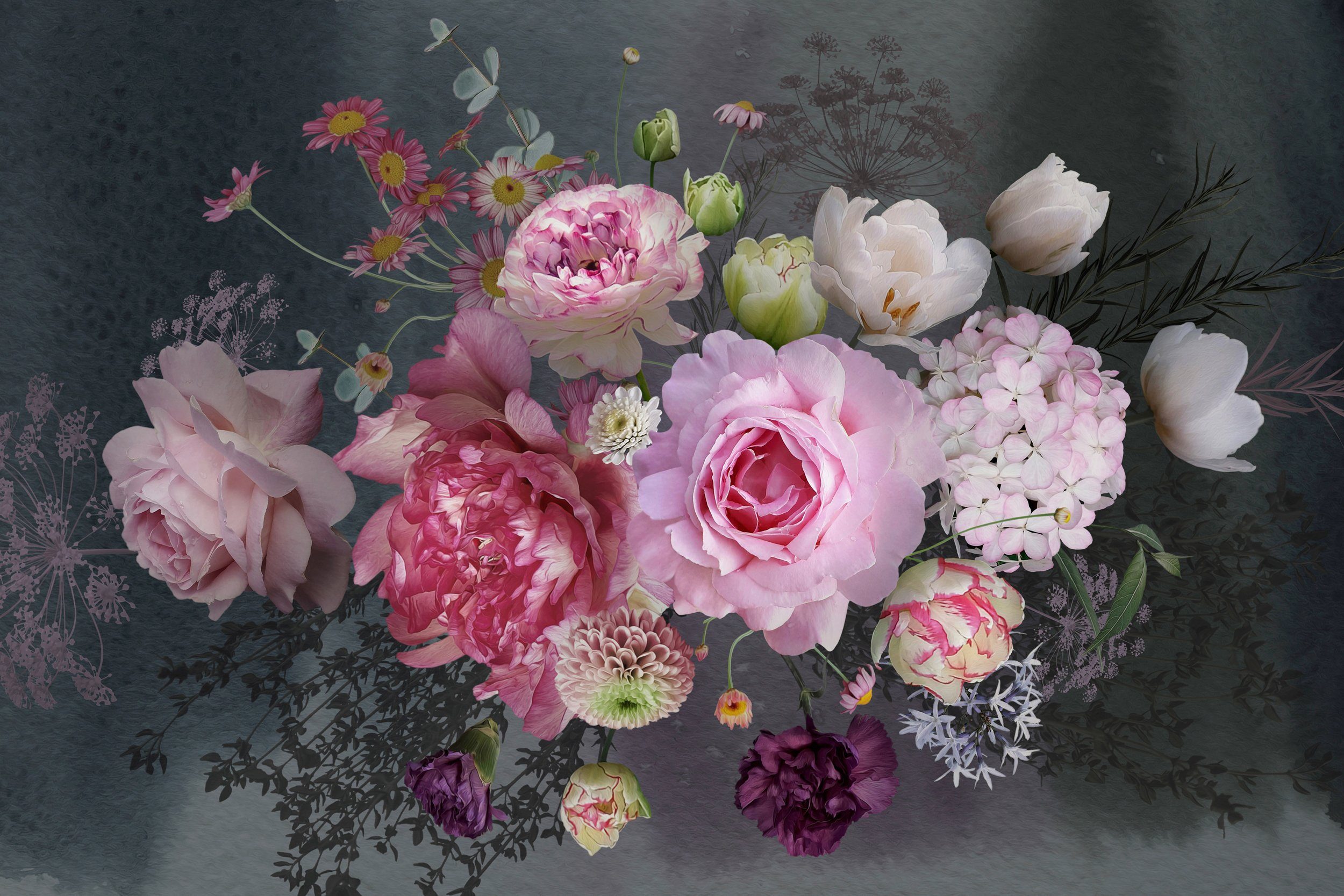 Papermoon Fototapete BLUMEN ABSTRAKT-MUSTER DESIGN ROSEN BLUMEN DECOR RETRO