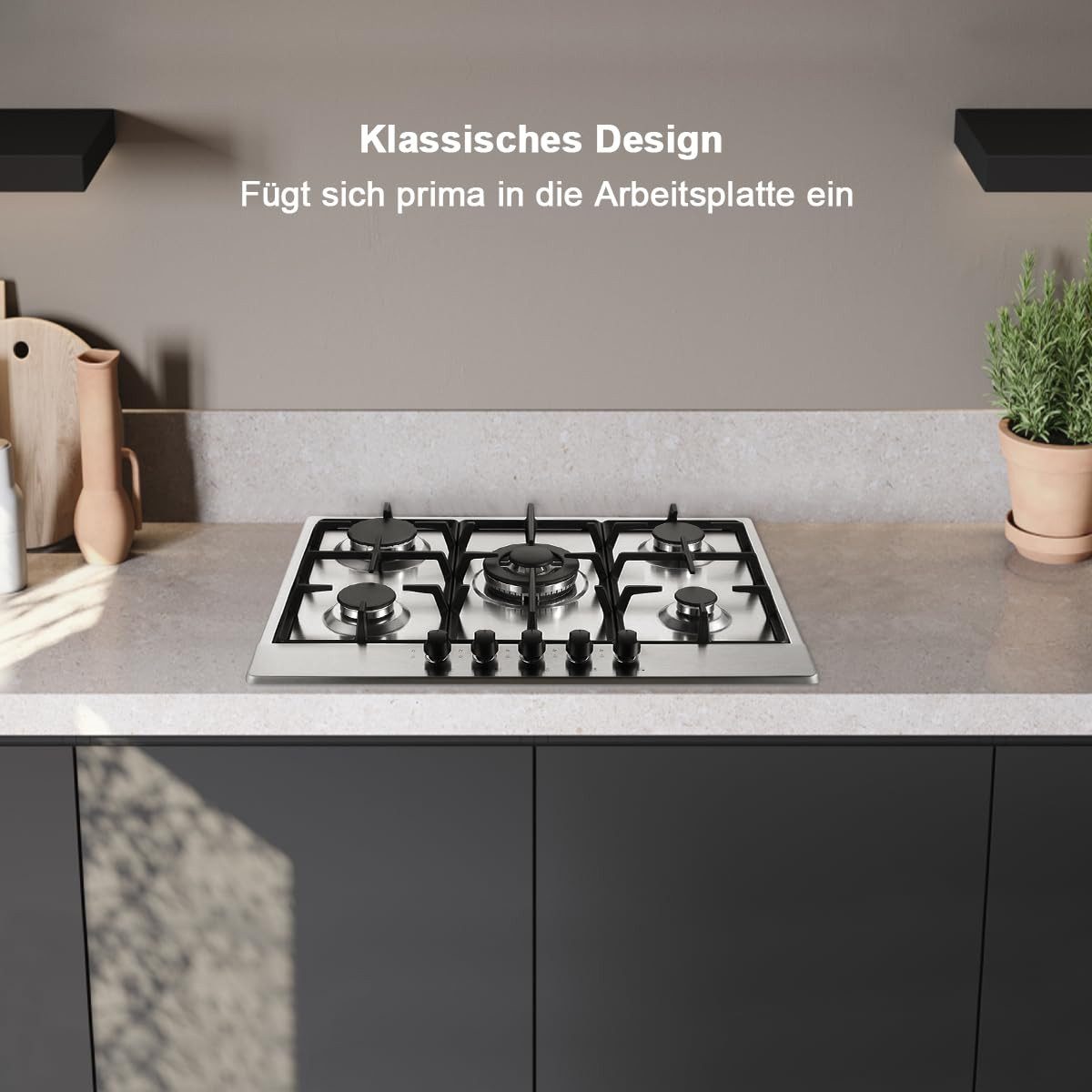 SNDOAS Gas-Kochfeld, Erdgas & Propangas geeignet, Einbau-/Freistehend-Gasherd, 10460W