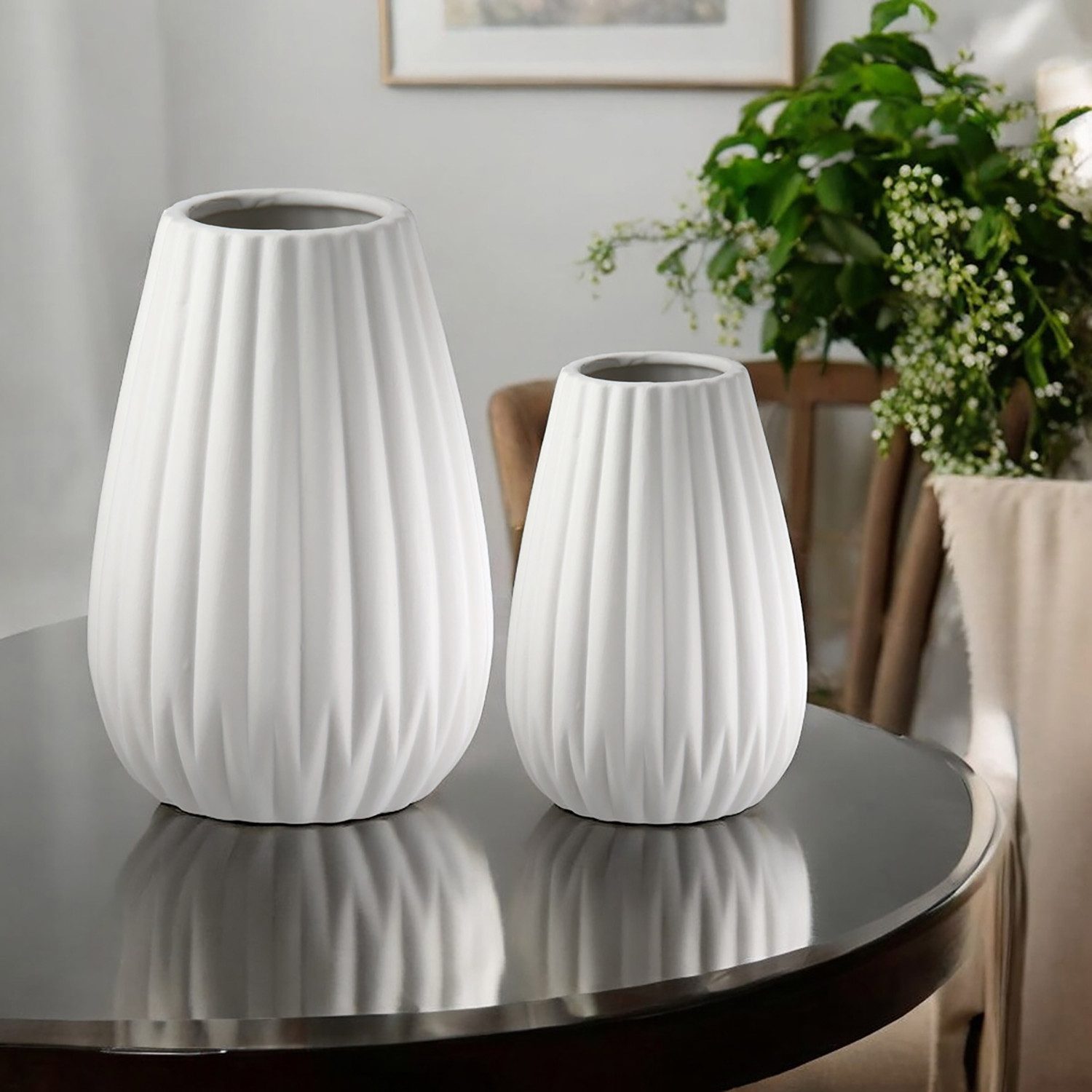 Casablanca by Gilde Tischvase 2tlg. Set Vase Piega weiß H.17 cm (1 St)