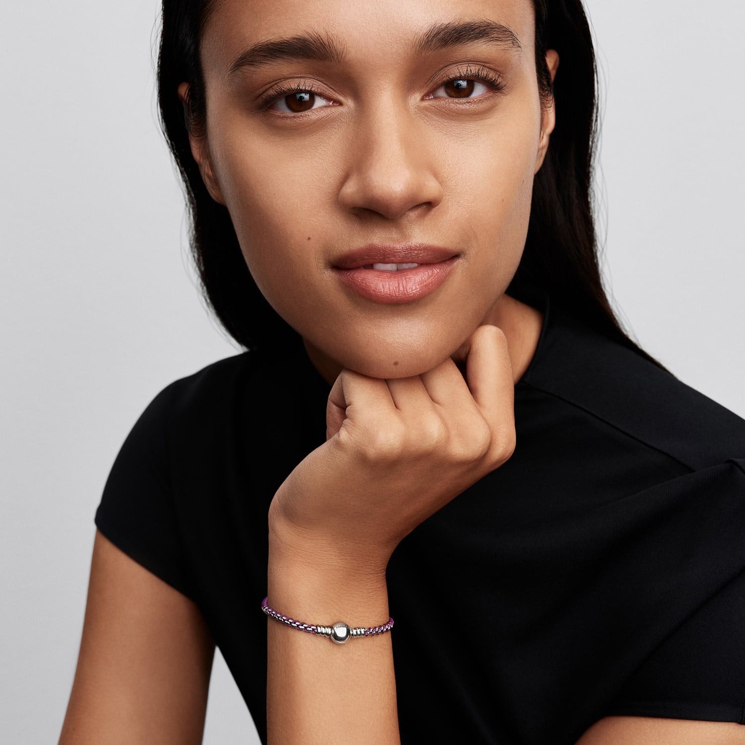 Pandora Charm-Armband Damen-Silber Veneziakette Lila