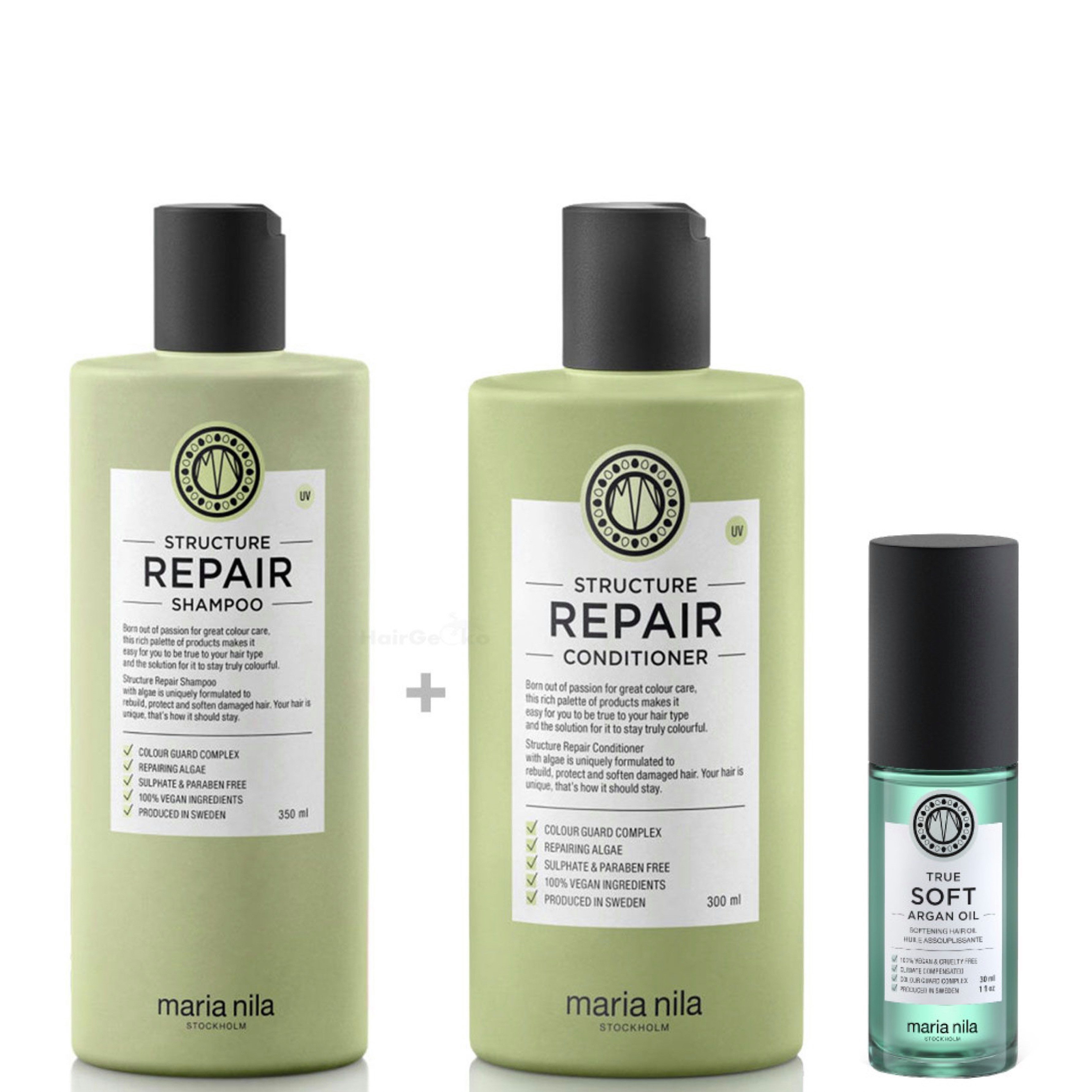 Maria Nila Haarpflege-Set Structure Repair Set - Shampoo 350ml + Conditioner 300ml + Öl 30ml, 3-tlg.