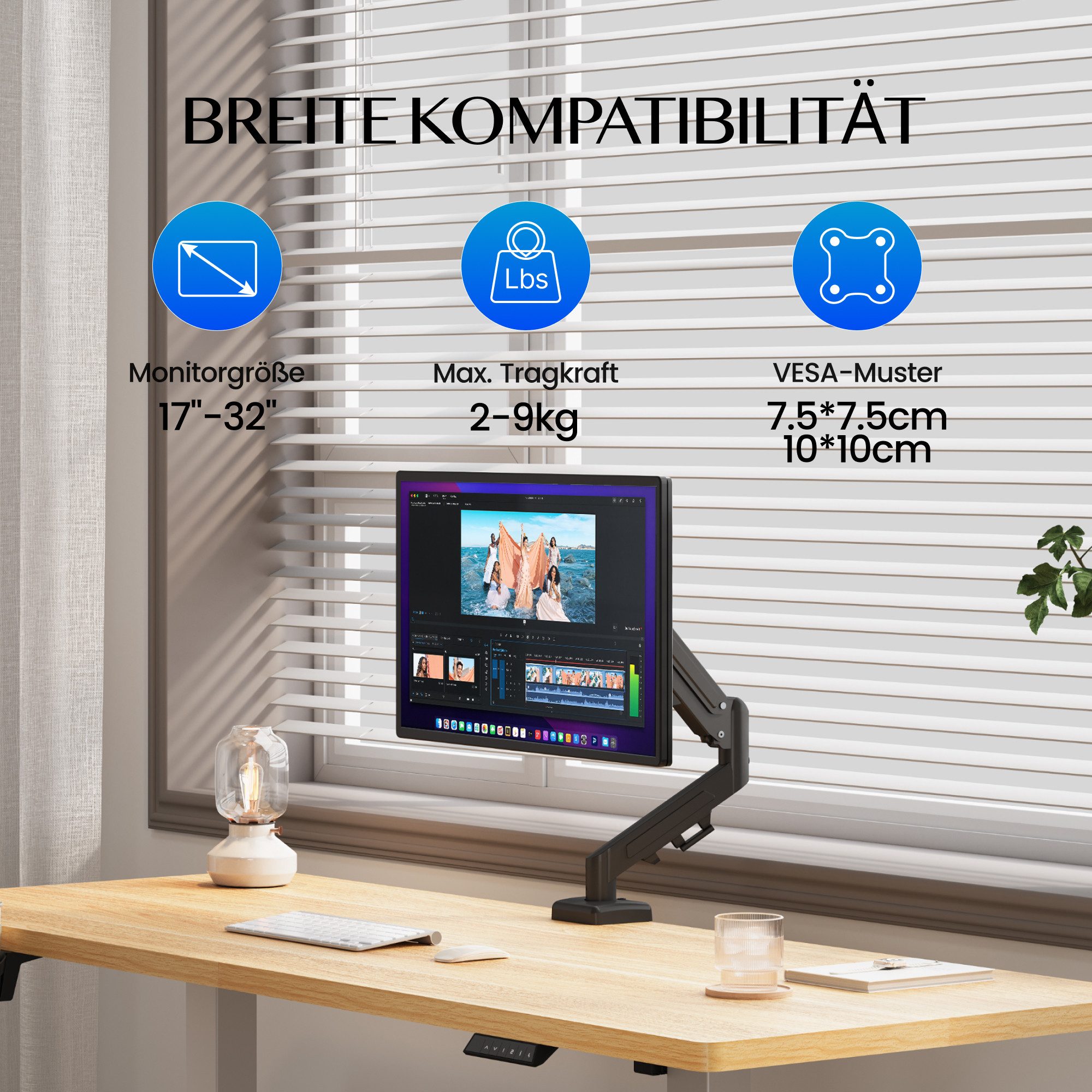 FLEXISPOT Monitorständer Ergonomische Monitorhalterung für Schreibtisch, flexibel verstellbar, (bis 32 Zoll, VESA 75/100 mm, 1-tlg., höhenverstellbar bis 39 cm, ausziehbar bis 50 cm, 360° drehbar,bis 9 kg je Arm)