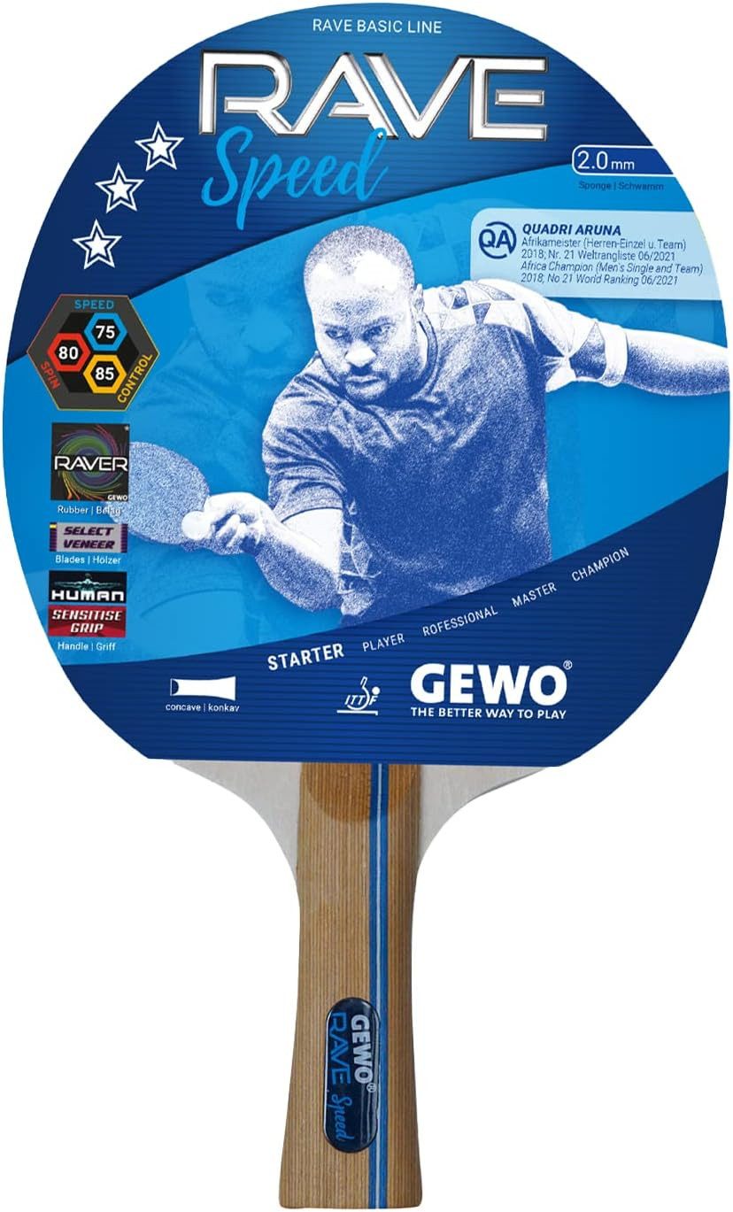 Gewo Tischtennisschläger Rave Speed für Freizeitspieler - Belag 2,0 mm - Griff konkav - rot