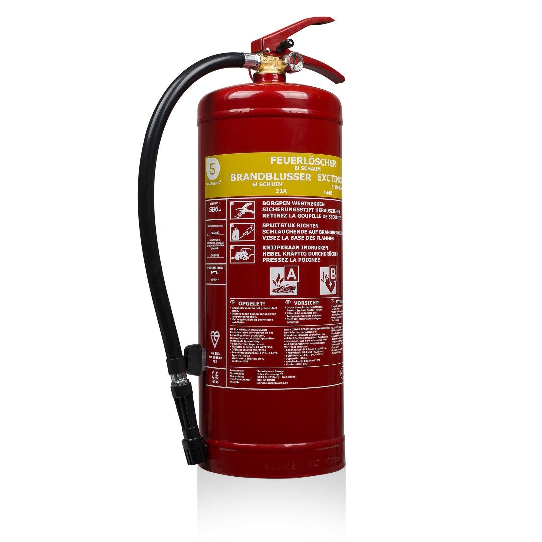 smartwares Schaum-Feuerlöscher Smartwares Schaumlöscher SB6, Feuerlöscher 6 Liter/ Brandklasse A, B m, 6 L Schaumlöscher Brandklasse AB - BSI, SB6