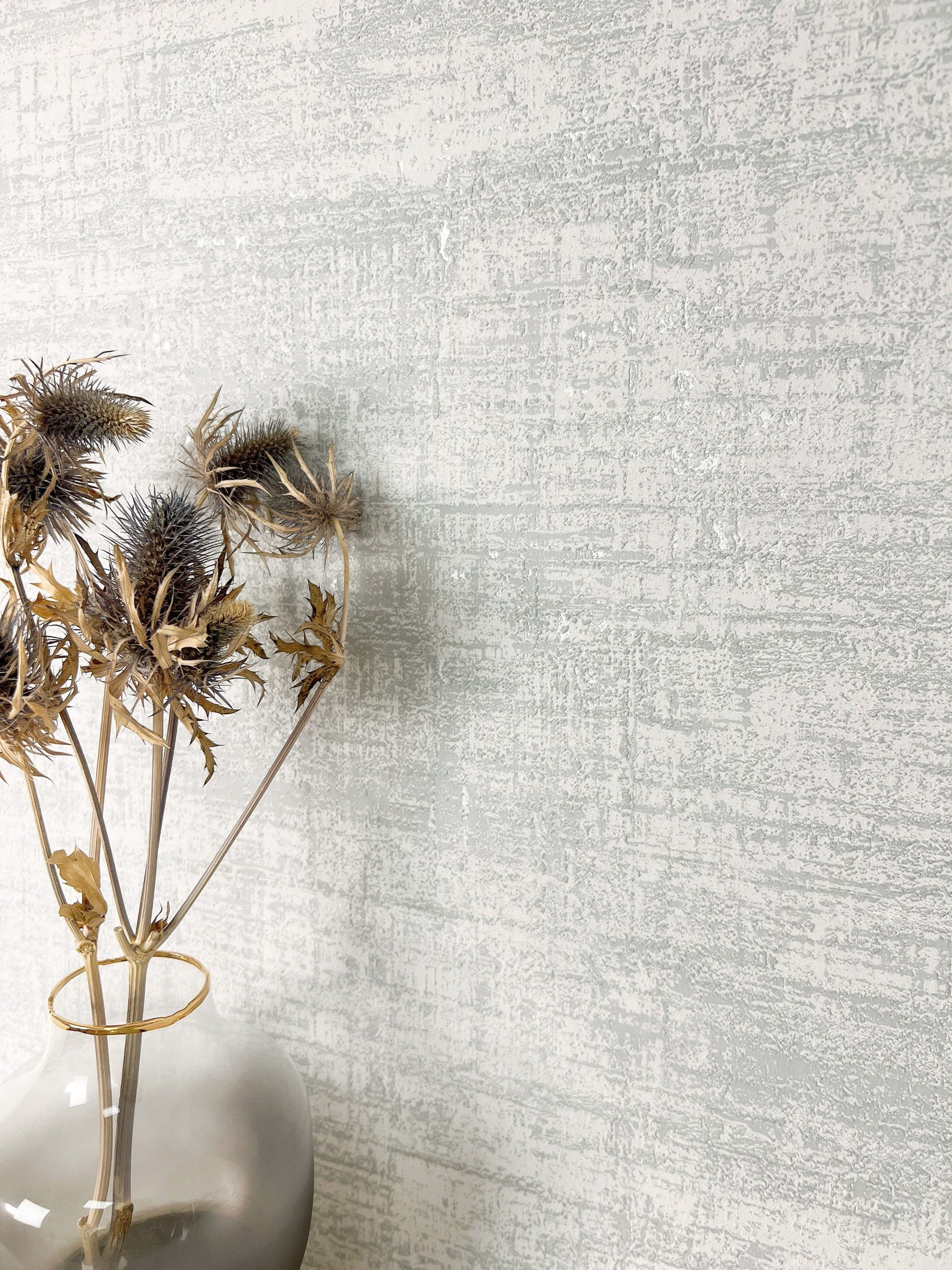 Newroom Vliestapete Bakary Grey Tapete Mustertapete Used-Look,Beton,Metallic, Grau Tapete Modern Used-Look - Mustertapete Loft Tapete Silber Industrial Beton Metallic für Schlafzimmer Wohnzimmer Küche, Loft Tapete