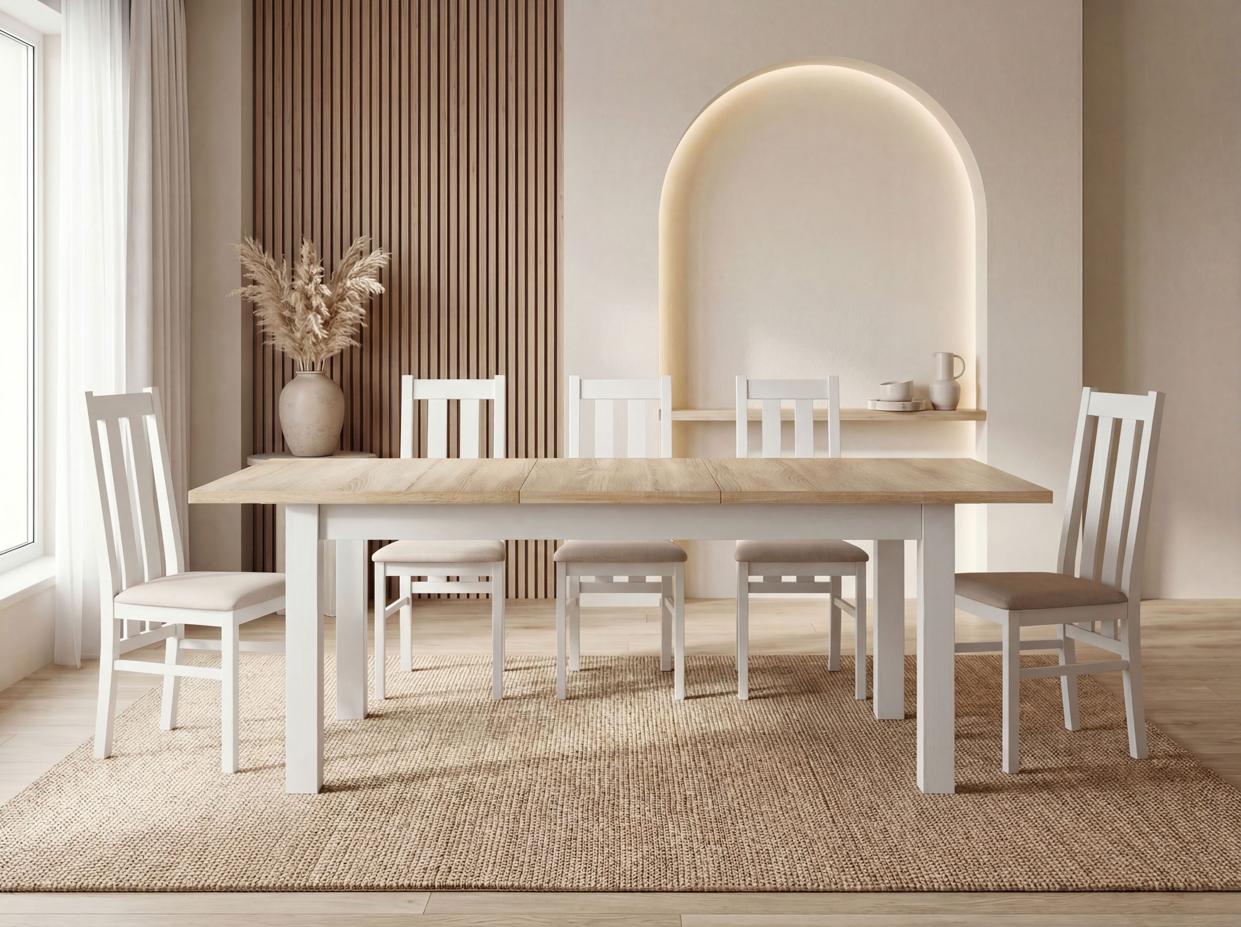 WFL GROUP Esstisch Lindberg ausziehbar verlängerbar rechteckig mit weißen Holzbeinen (MADE IN EU, XXL Groß– 120/140/150/160/200 cm ausziehbar auf 160/180/190/24 – Bild 5 von 5