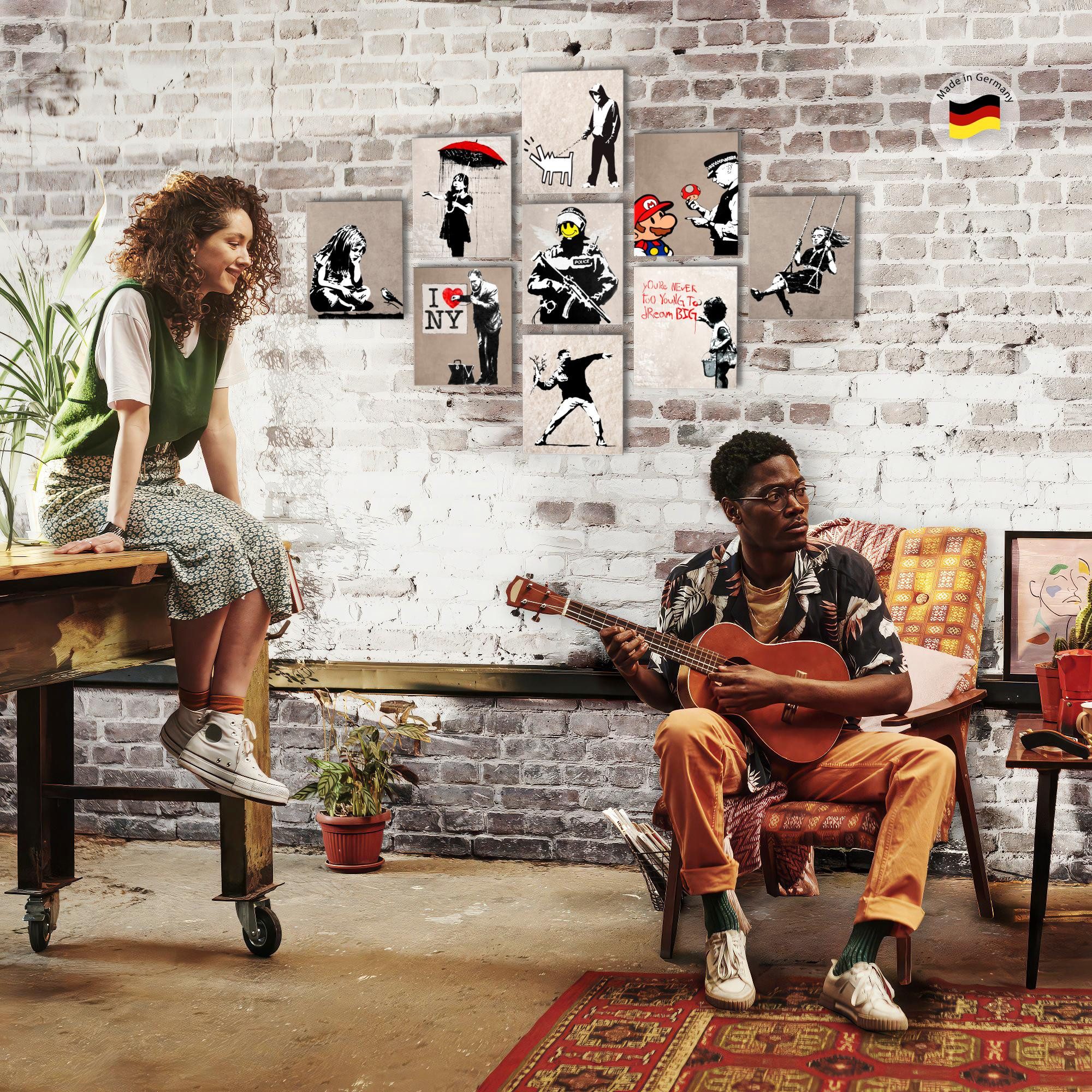 Novart Wandbild Wandbilder Banksy Collage Street Art Wohnzimmer Loft, Collage (9 St)