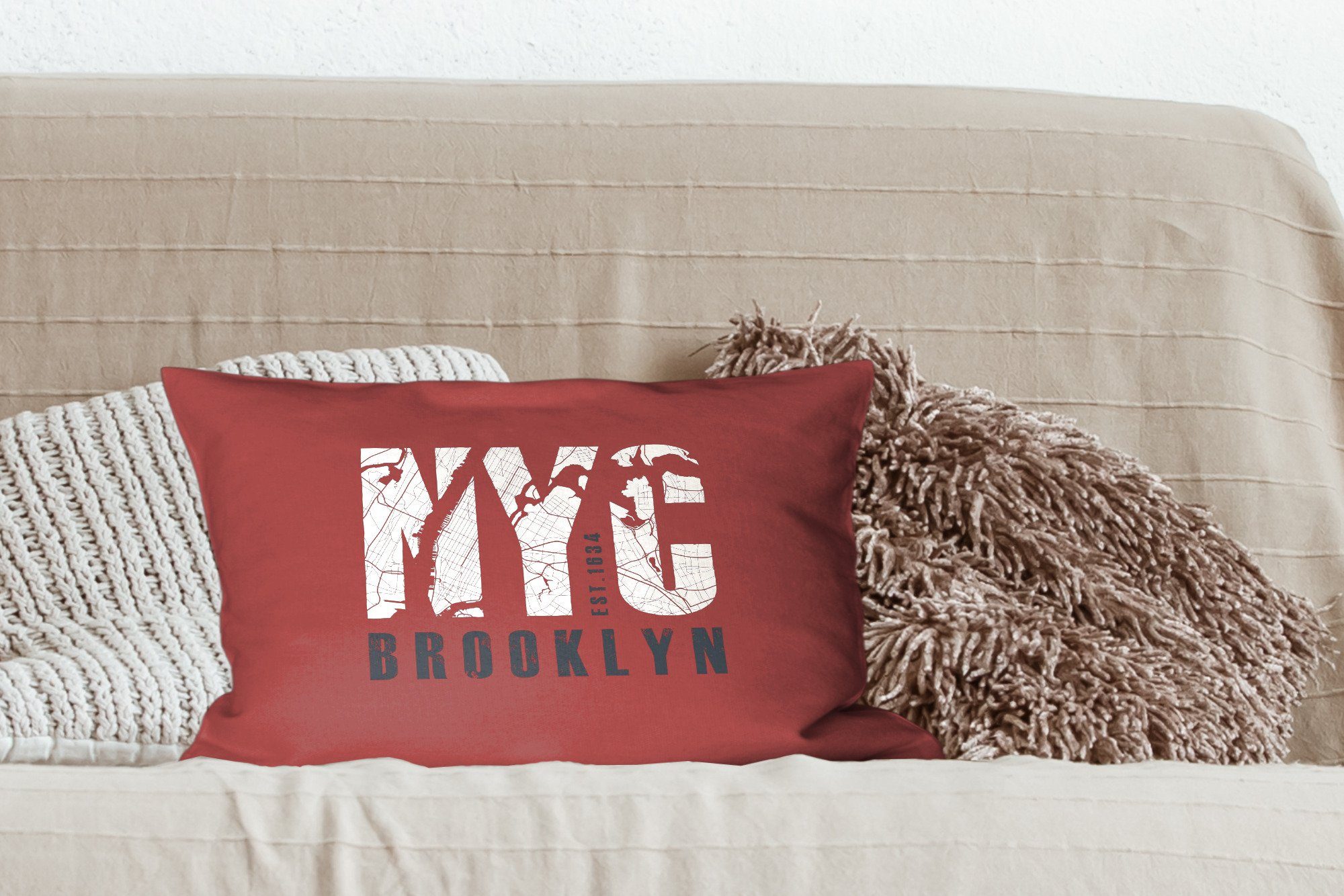 Dekokissen Dekoration, NYC Dekokissen MuchoWow - Schlafzimmer Füllung, Wohzimmer Zierkissen, mit New Brooklyn, - York