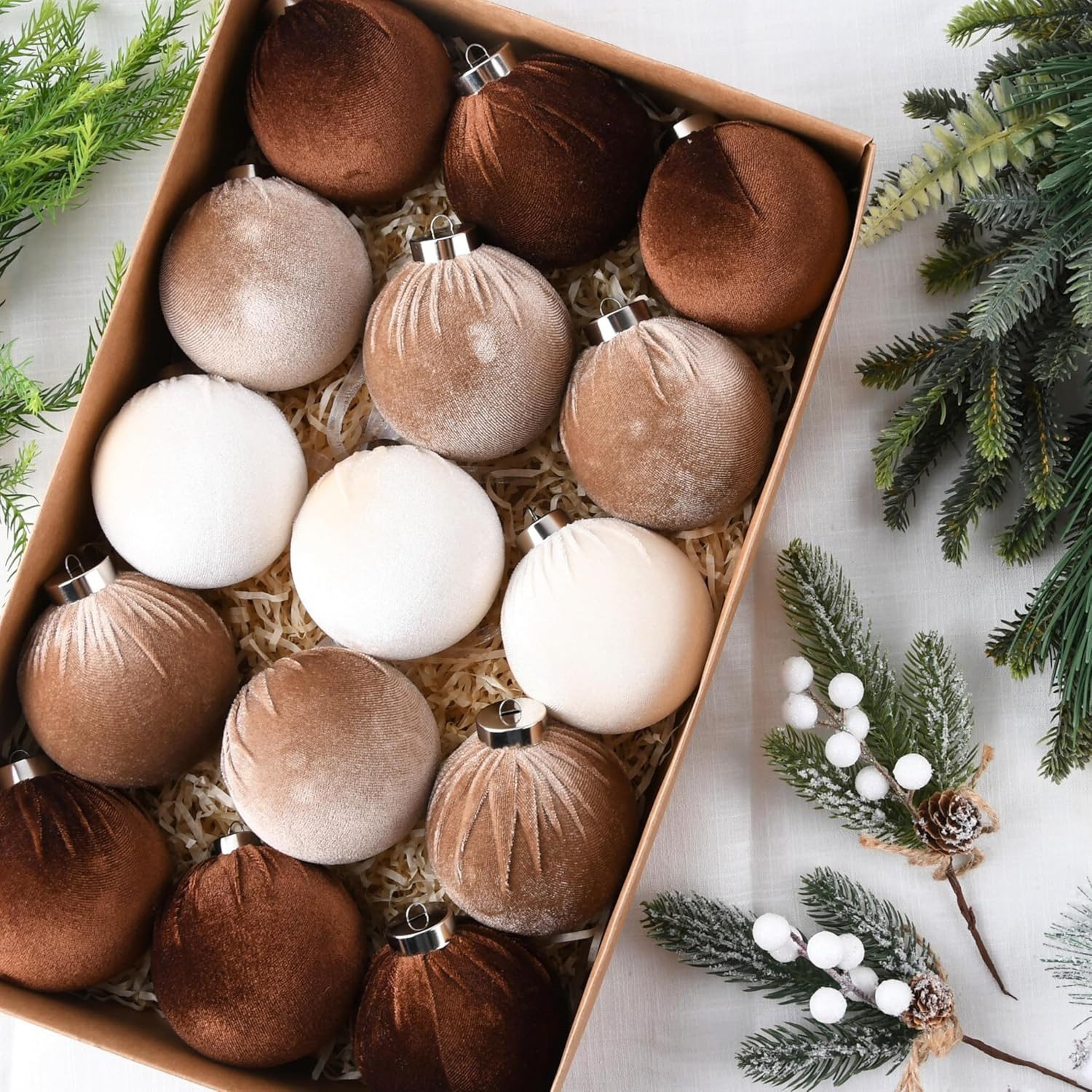 Coonoor Weihnachtsbaumkugel 15 stück samt Christbaumkugeln Set mit Geschenkpaket
