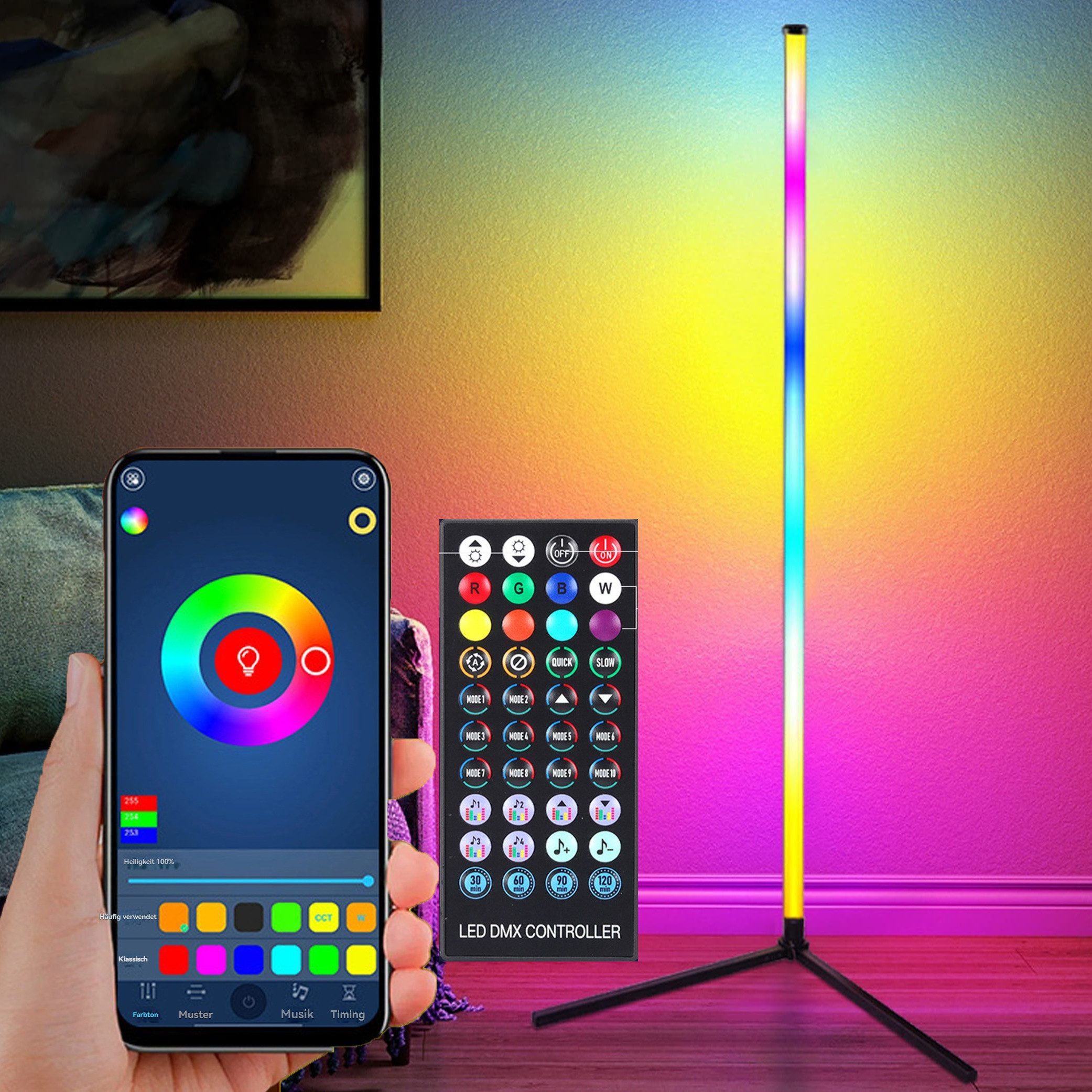YINDN LED Stehlampe 120 cm Smart RGB günstig online kaufen