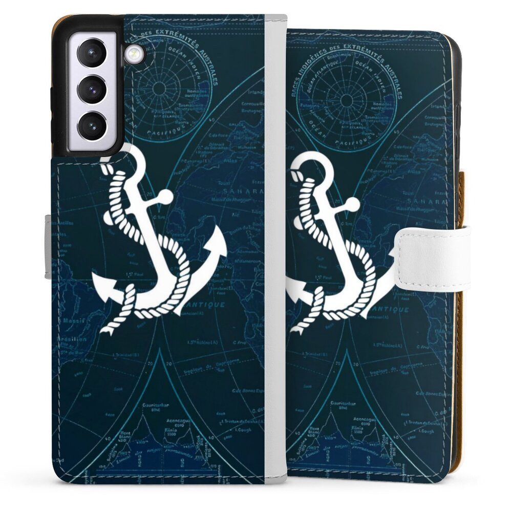 DeinDesign Handyhülle Anker Landkarte Segeln Sailors Style, Samsung Galaxy S21+ 5G Hülle Handy Flip Case Wallet Cover