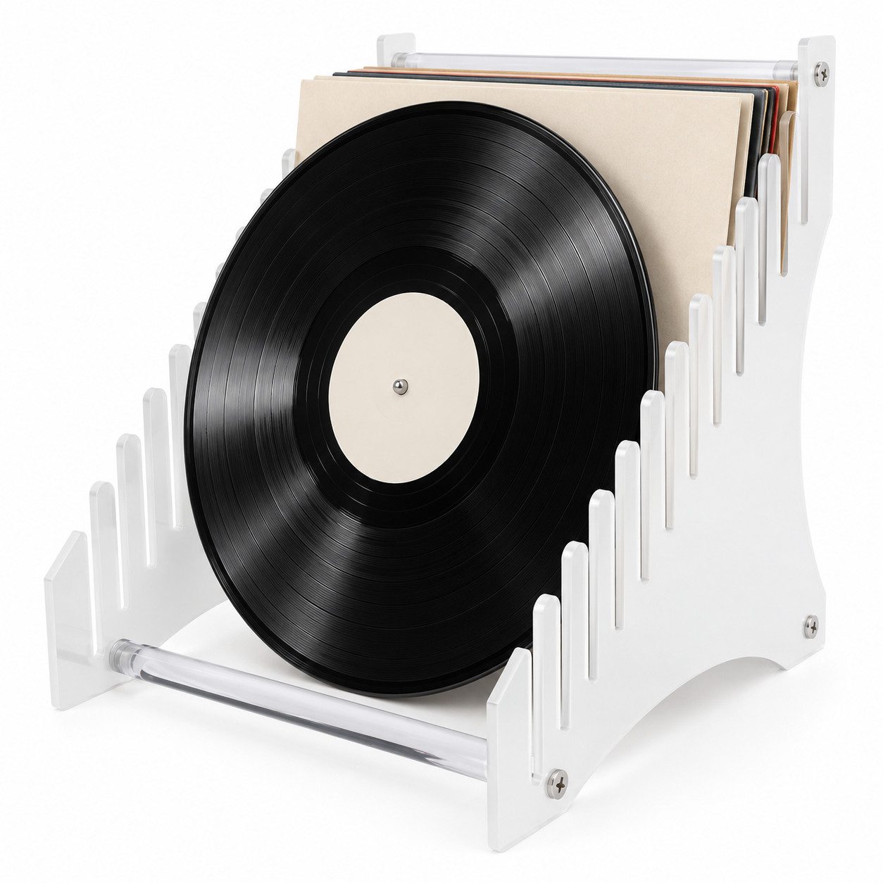 R2 Invest Halterung Acryl Schallplattenständer Transparent – Vinyl Aufbewahrung & Display, (bis 12 Zoll, Halter / Ständer, 1-tlg., 1-teilig, geeignet für Schallplatten und Vinyl-Cover)