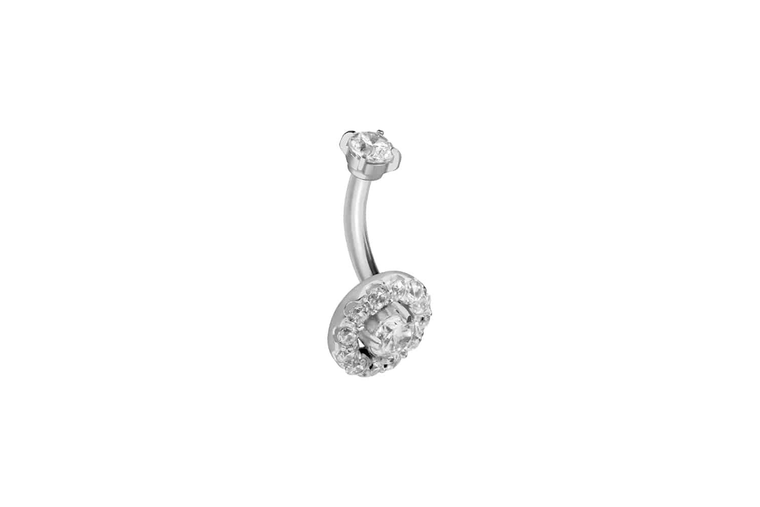 Bauchnabelpiercing Titan Banane mit Push Fit KRISTALLDISC