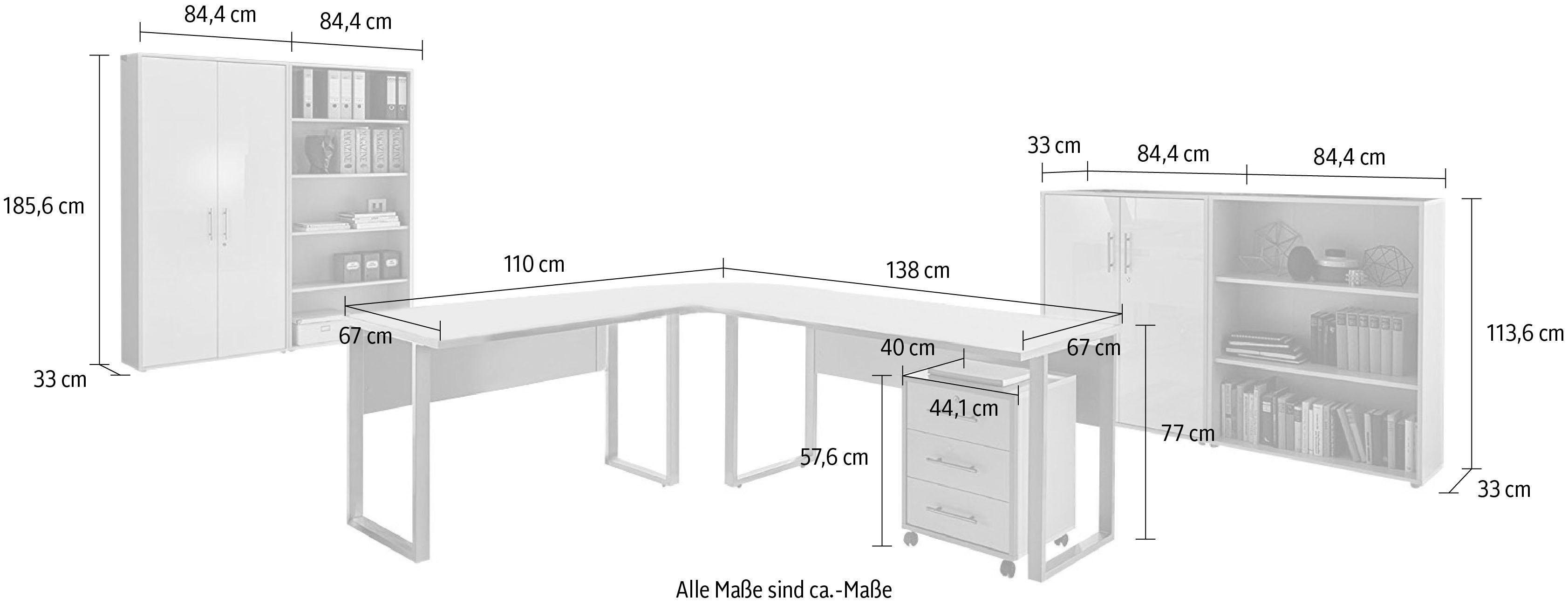 Hochglanz 1, Tabor Office Büro-Set BMG (Set, Möbel grau/weiß 8-St)