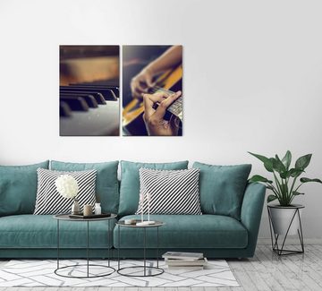 Sinus Art Leinwandbild 2 Bilder je 60x90cm Klavier Klaviertasten Musik Gitarre Gitarrist Piano Club