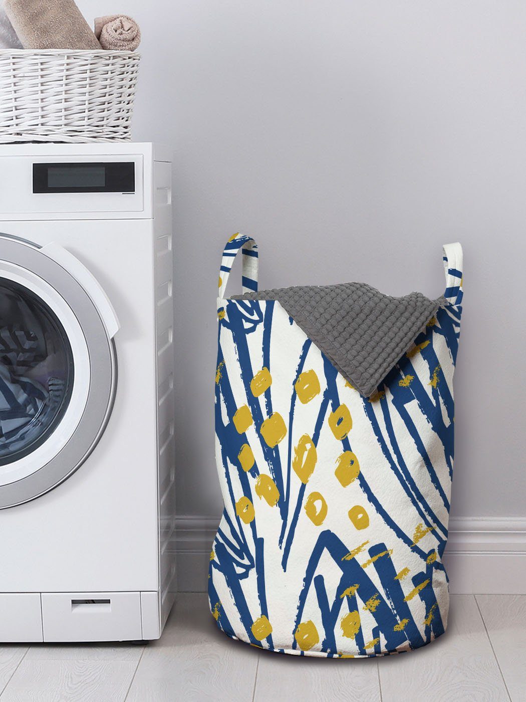 Wäschekorb Kordelzugverschluss Modern Wäschesäckchen mit Senf Spots-Layout Waschsalons, Abakuhaus Griffen für Doodles
