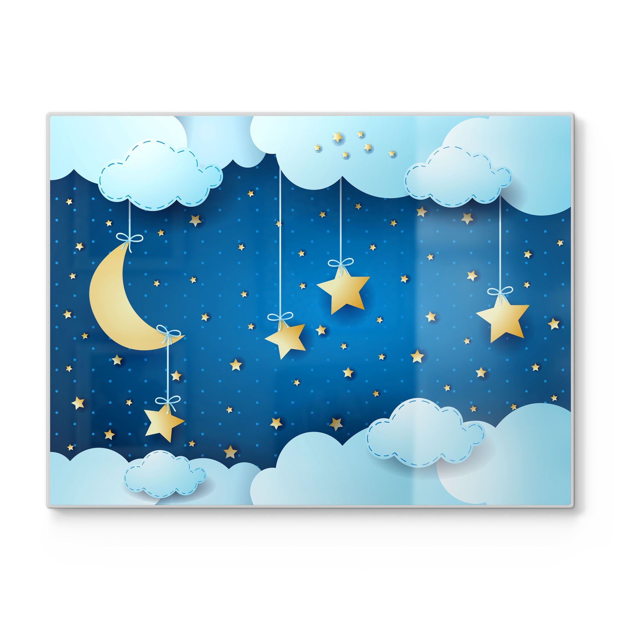 DEQORI Schneidebrett 'Mond und Sterne Collage', Glas, Platte Frühstücksbrett Schneideplatte