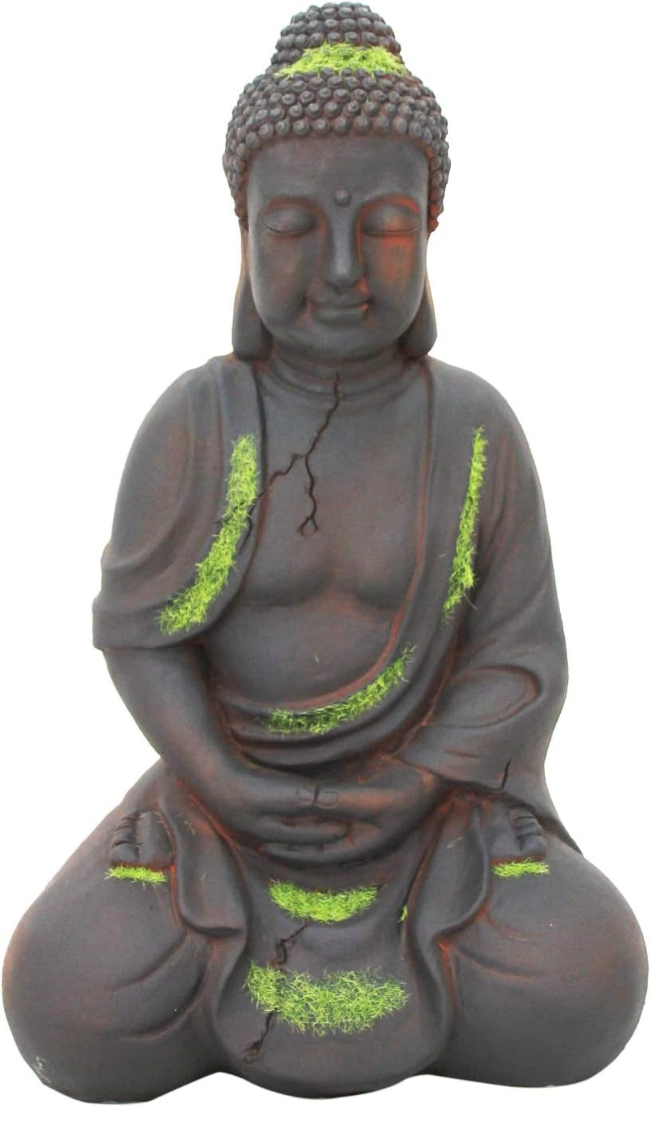 NEUSTEIN Buddhafigur XXL Antiker Buddha 50cm braun / grün Garten Deko Figur Skulptur