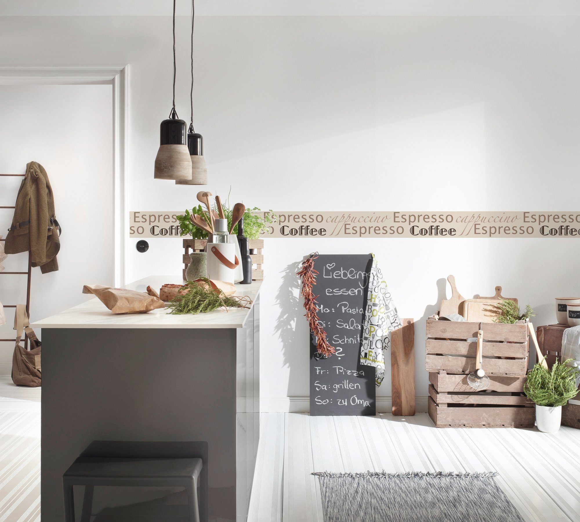 A.S. Création Bordüre Only Borders, aufgeschäumt, gemustert, Motiv, mit Schrift, Kaffee Bordüre Selbstklebend Borte Wohnzimmer Schlafzimmer Küche Optik