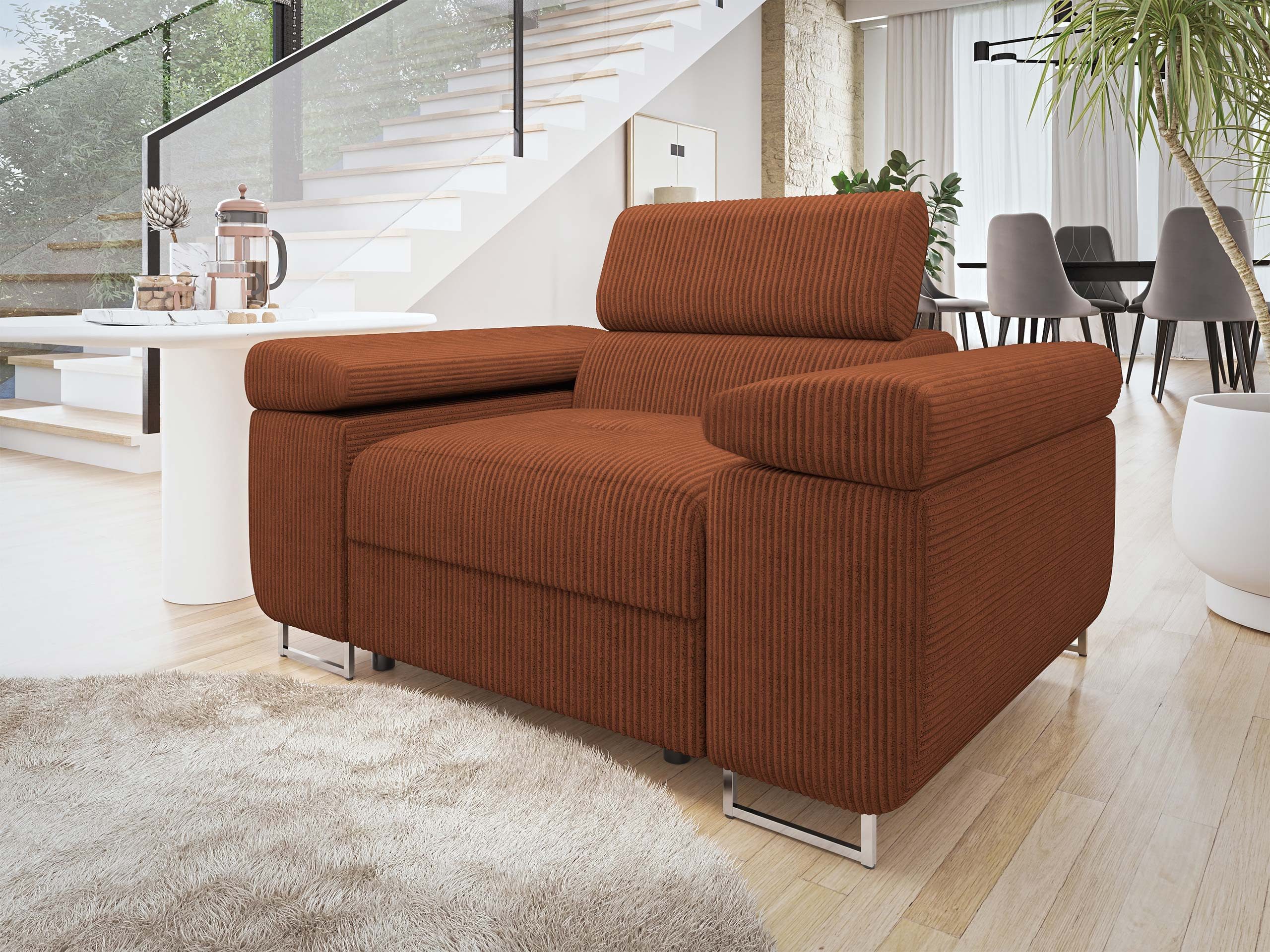 MIRJAN24 Sessel Torezio Cord, Einstellbare Kopfstützen, 134x102x70-90 cm