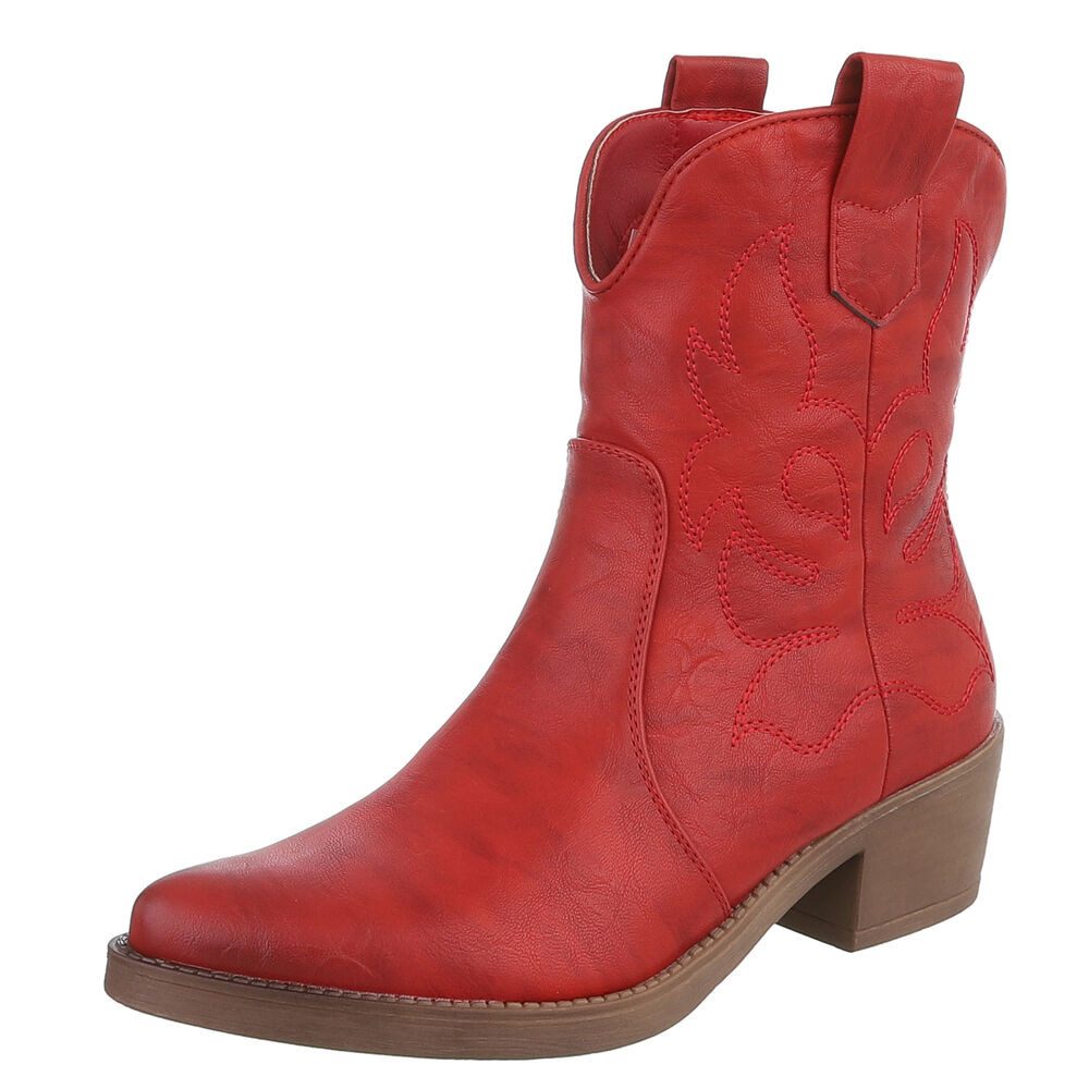 Ital-Design Modische Cowboy-Stiefel mit Verzierungen für Damen Westernstiefelette (77747532) Blockabsatz Сапогиetten in Rot
