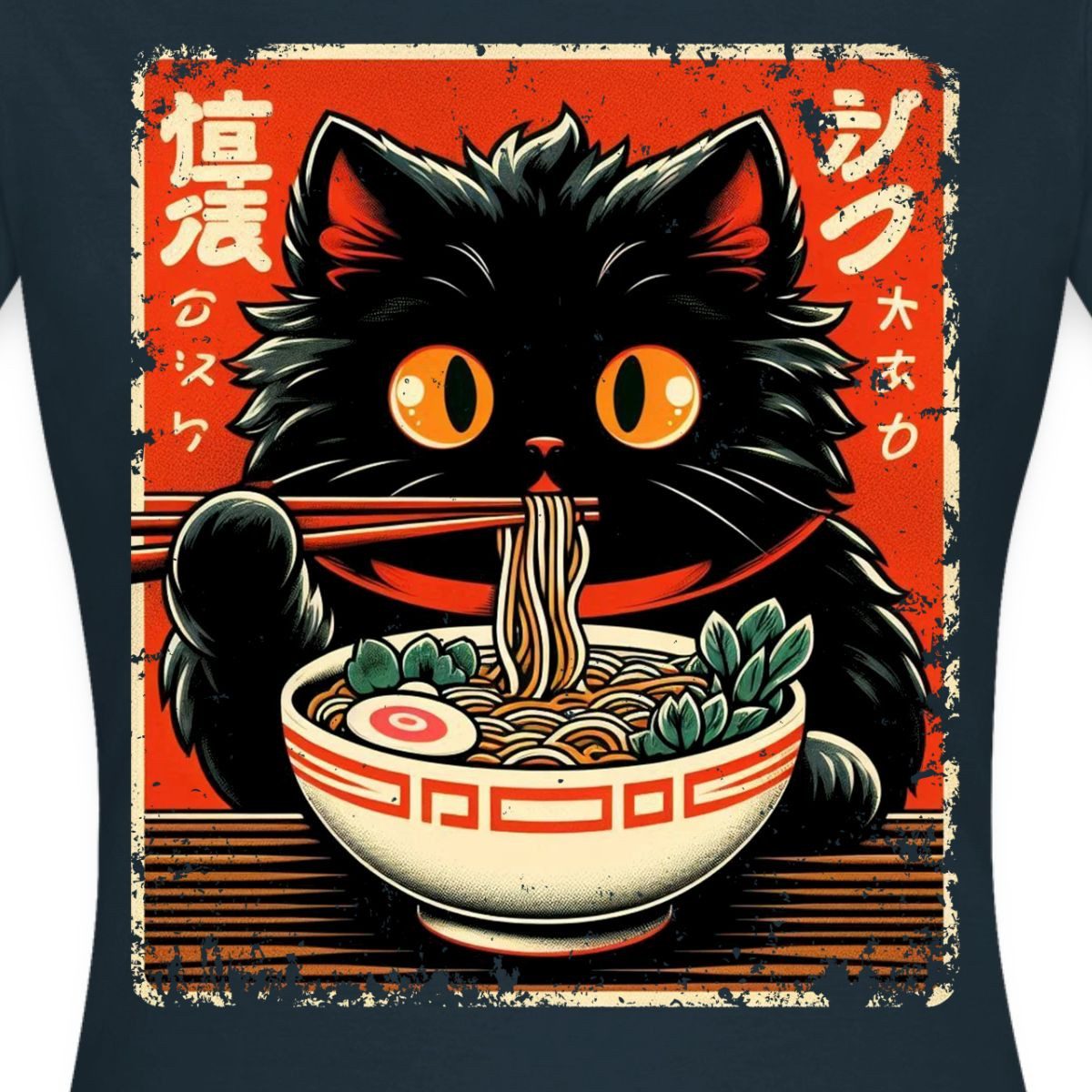 T-Shirt Flauschige Ramen Katze Im Japan Style Frauen T-Shirt