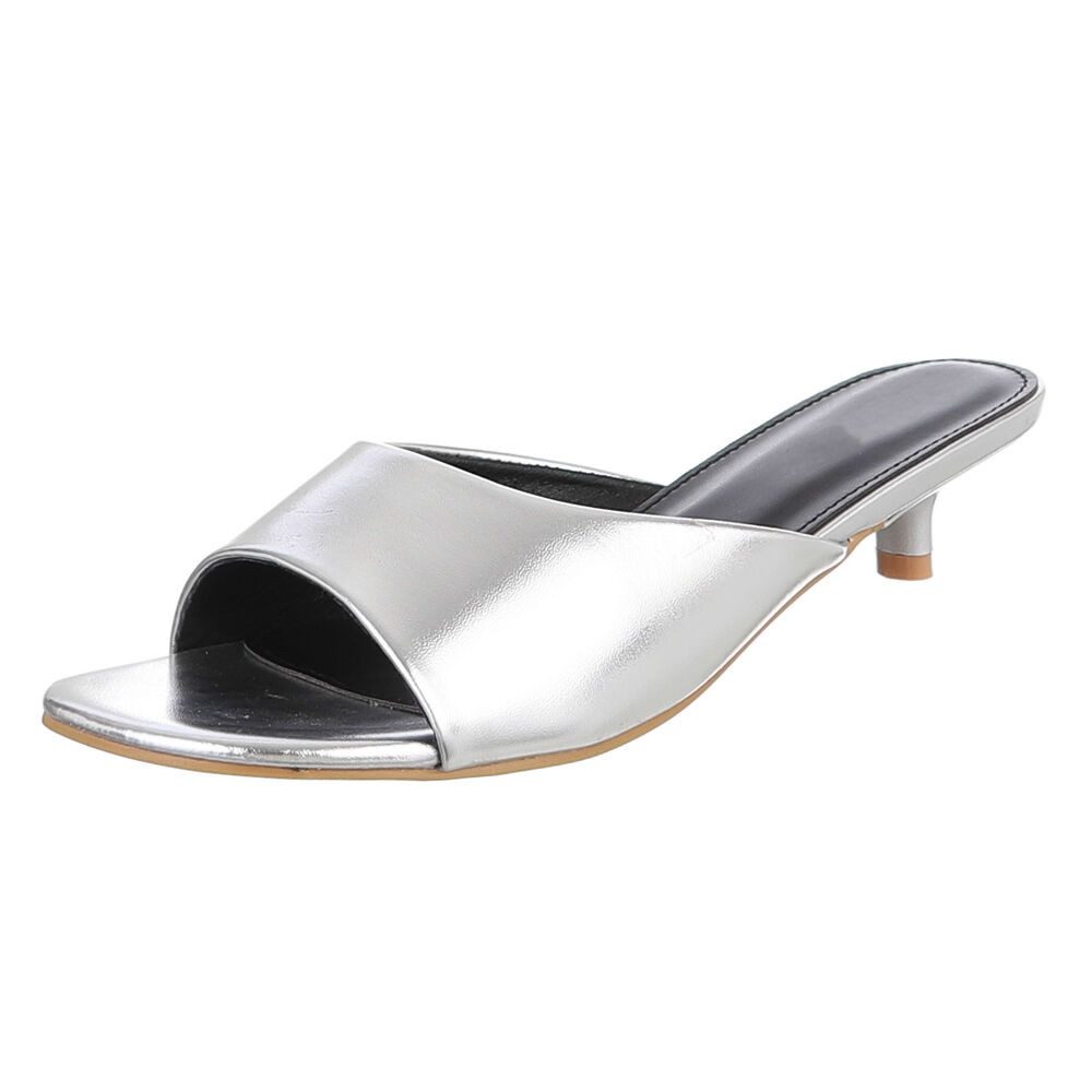 Ital-Design Damen Mules mit Blockabsatz und offener Spitze Pantolette (91849322) Pfennig-/Stilettoabsatz Pantoletten in Silber