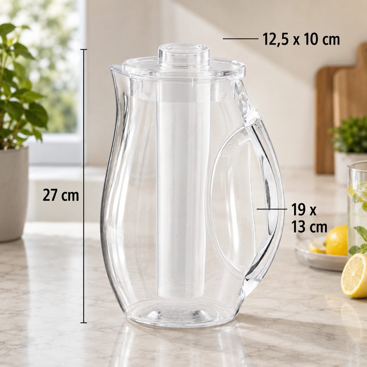 APS Wasserkaraffe, (1-tlg), mit Eiswasser-Röhre, aus Kunststoff, 2,8 Liter, 19 x 13 cm, H: 27 cm