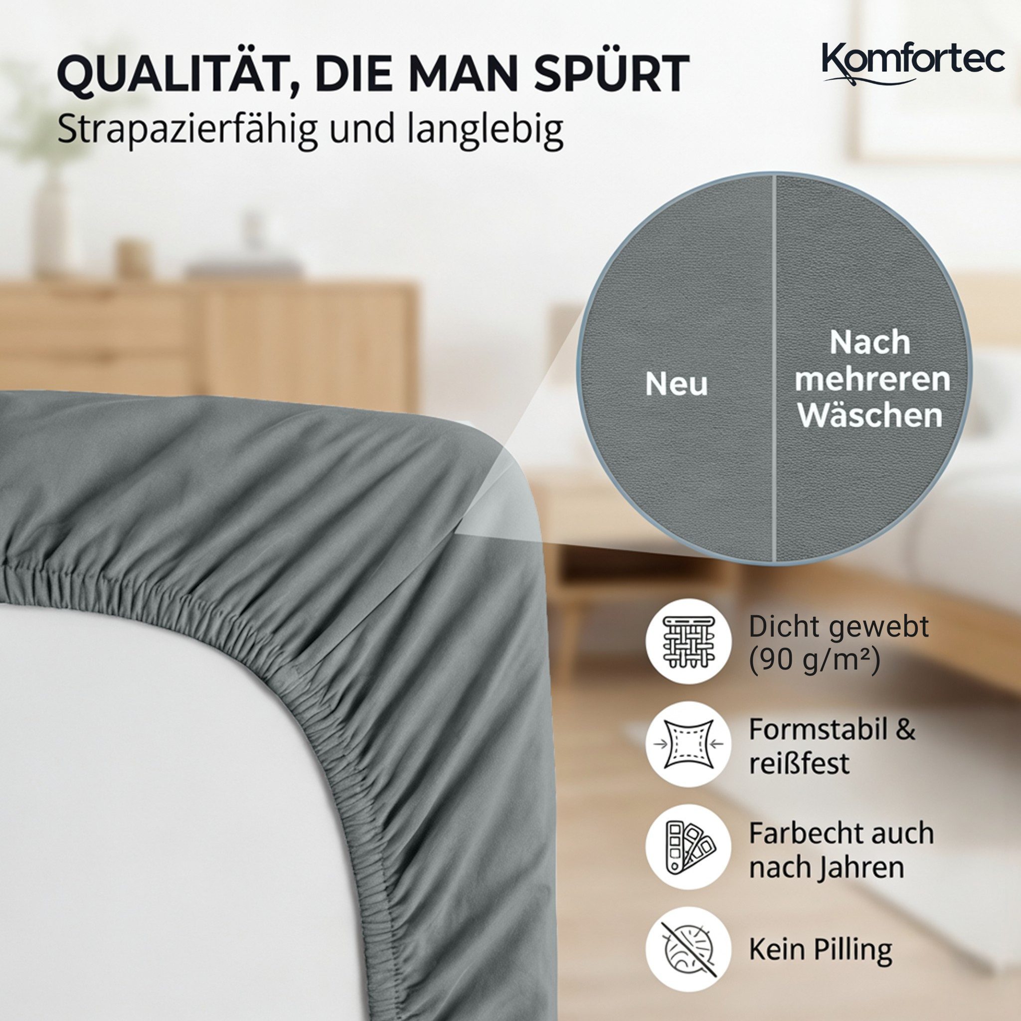 Komfortec Spannbettlaken Boxspringbett bis 15cm - 30cm Matratzenhöhe, Mikrofaser, Gummizug: Rundum, (1 Stück), 140x200 cm, Grau – Bild 5 von 5