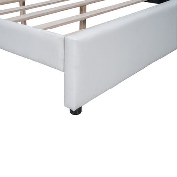 REDOM Polsterbett Stauraumbett, verstellbares Umgebungslicht (mehrere Ablagefächer an der Seite des Bettes, USB-Anschluss, 140*200cm), ohne Matratze
